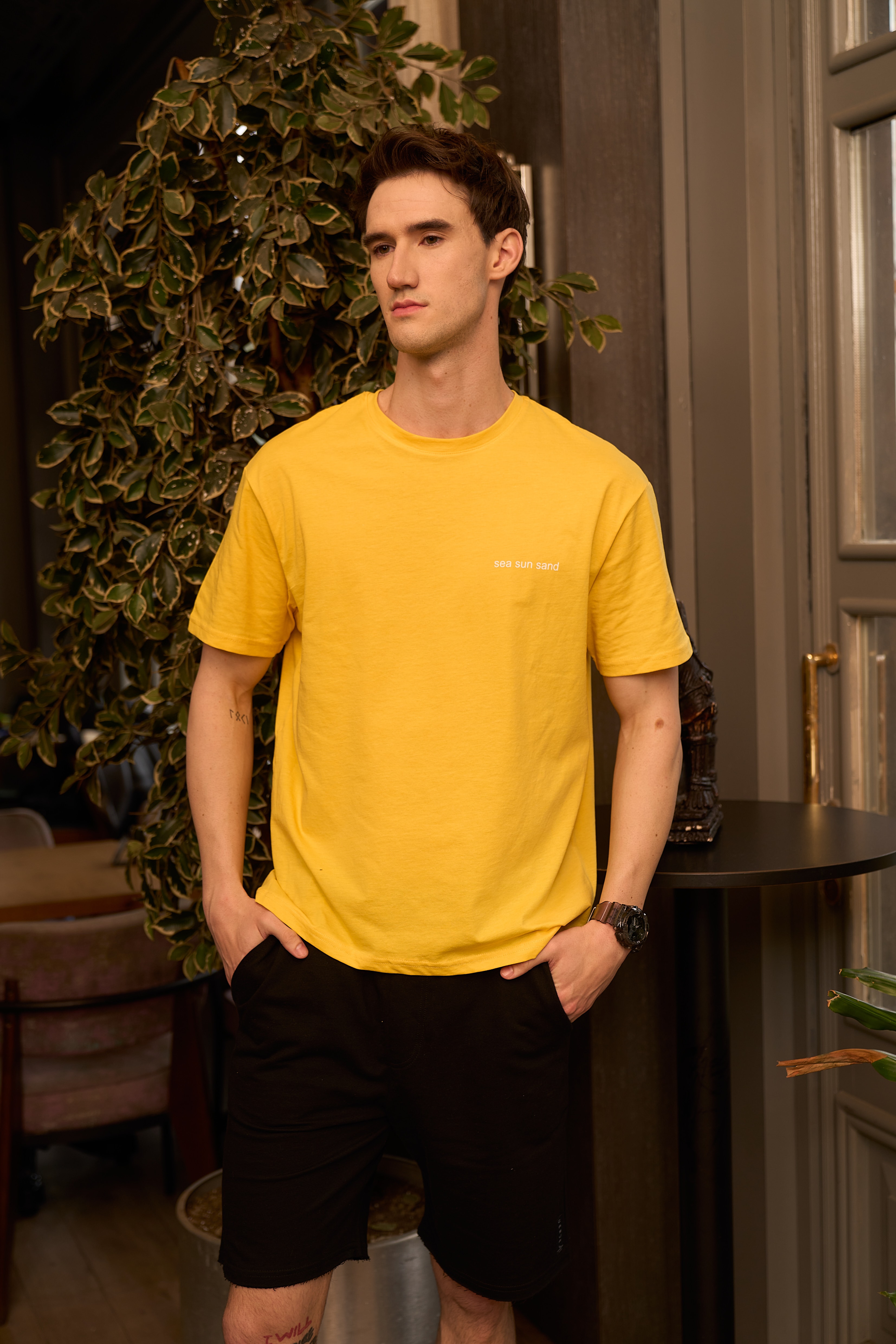 Erkek Bisiklet Yaka Kısa Kollu Oversize Fit Baskılı Tişört - Robin