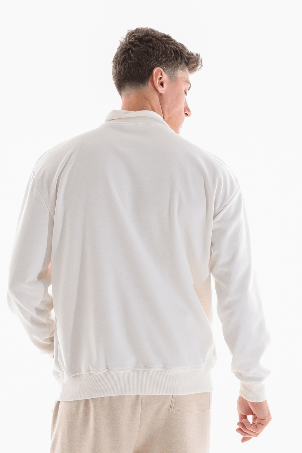 Erkek Dik Yaka Etiket Detaylı Regular Fit Sweatshirt - EKRU