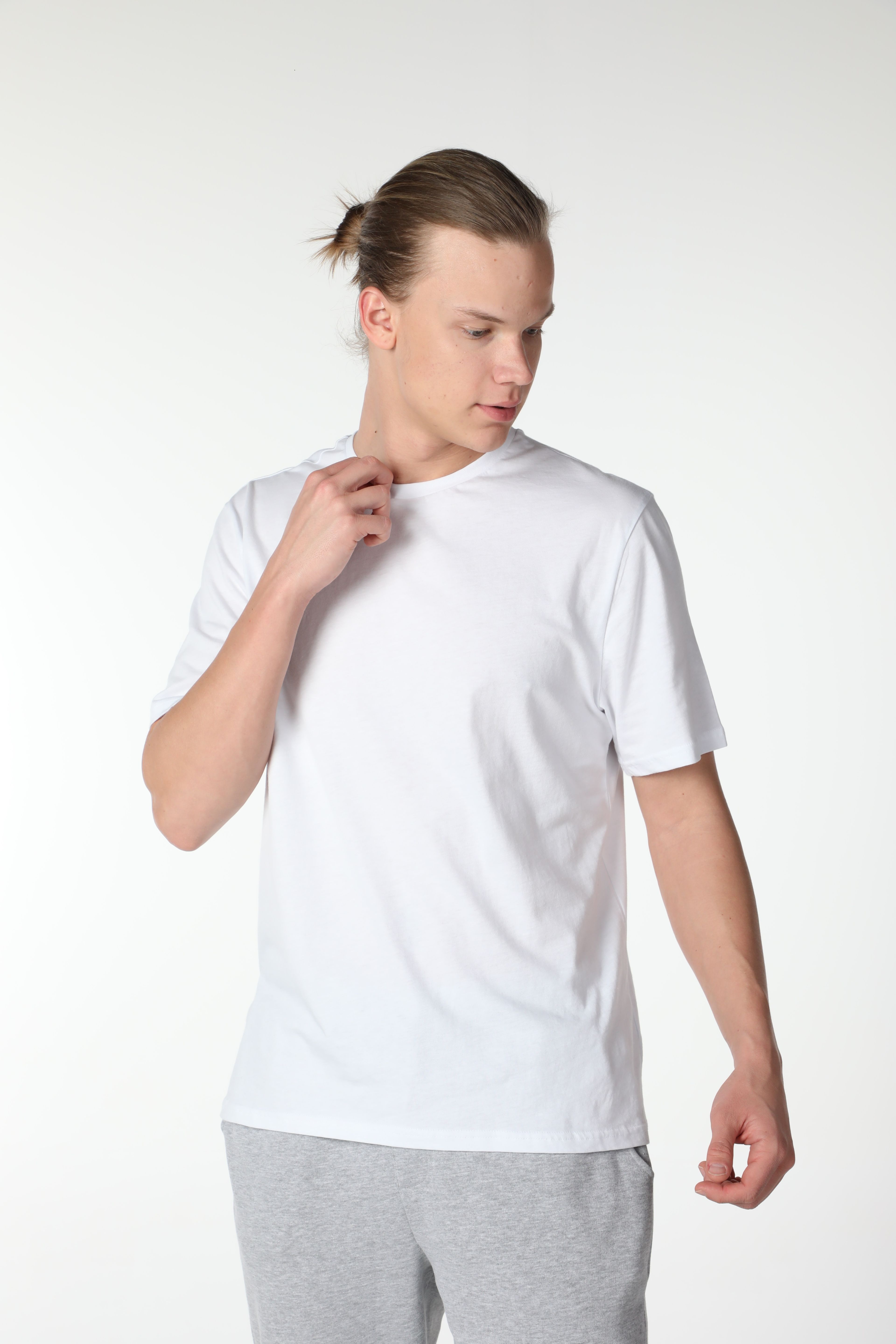 Erkek 3’lü Basic Regular Fit Bisiklet Yaka Tişört Seti - BEYAZ