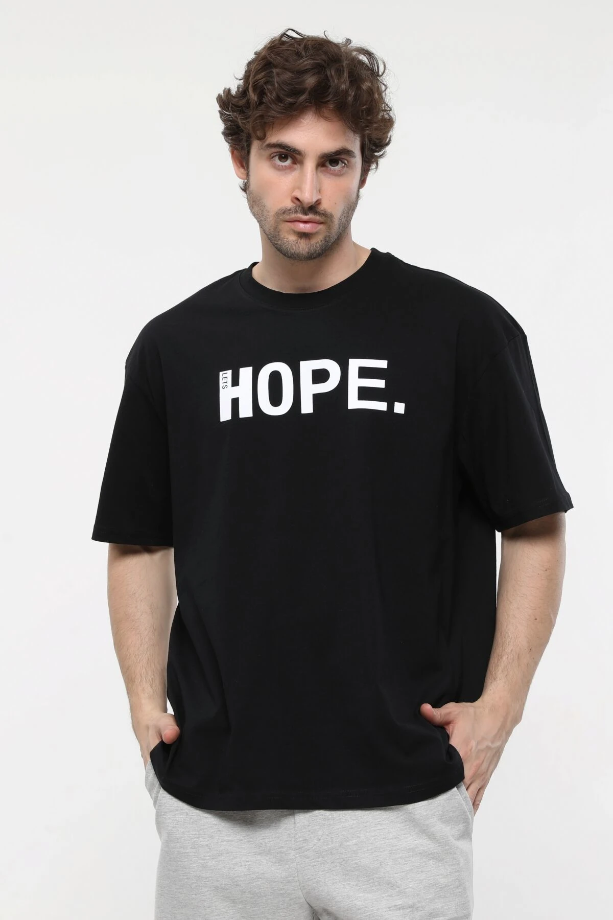 Erkek Bisiklet Yaka Kısa Kollu Oversize Fit Baskılı Tişört - Ragen - Siyah