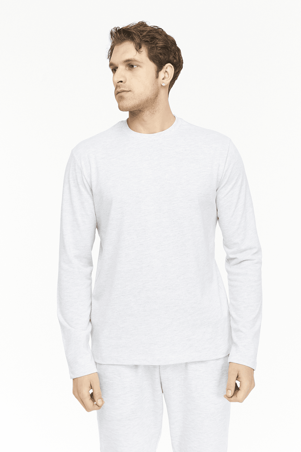 Erkek Bisiklet Yaka Uzun Kollu Regular Fit Basic Tişört - KAR MELANJ