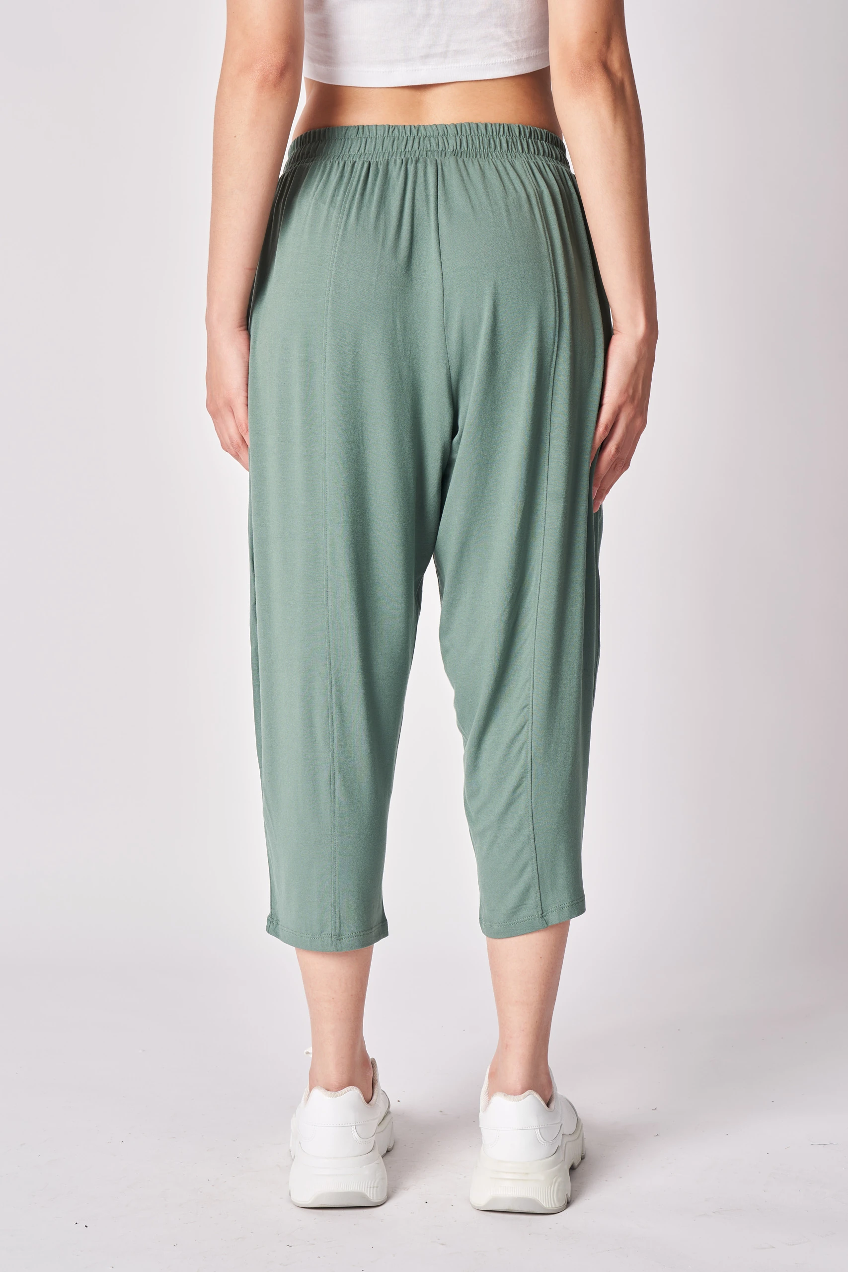 Kadın Beli Lastikli Regular Fit Dikiş Detaylı Şalvar Pantolon - Haki