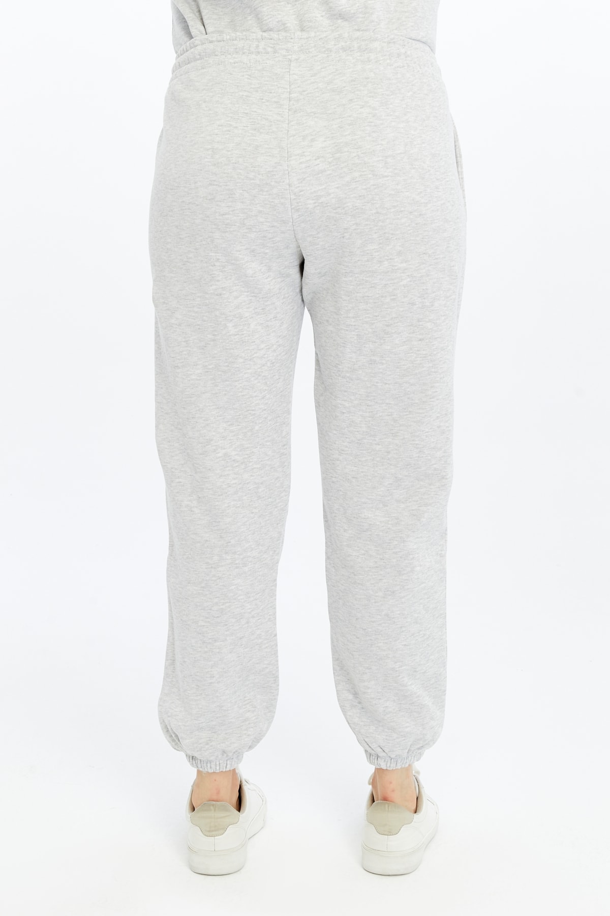 Kadın Lastikli Paça Cepli Regular Fit Jogger Eşofman Altı - Gri Melanj