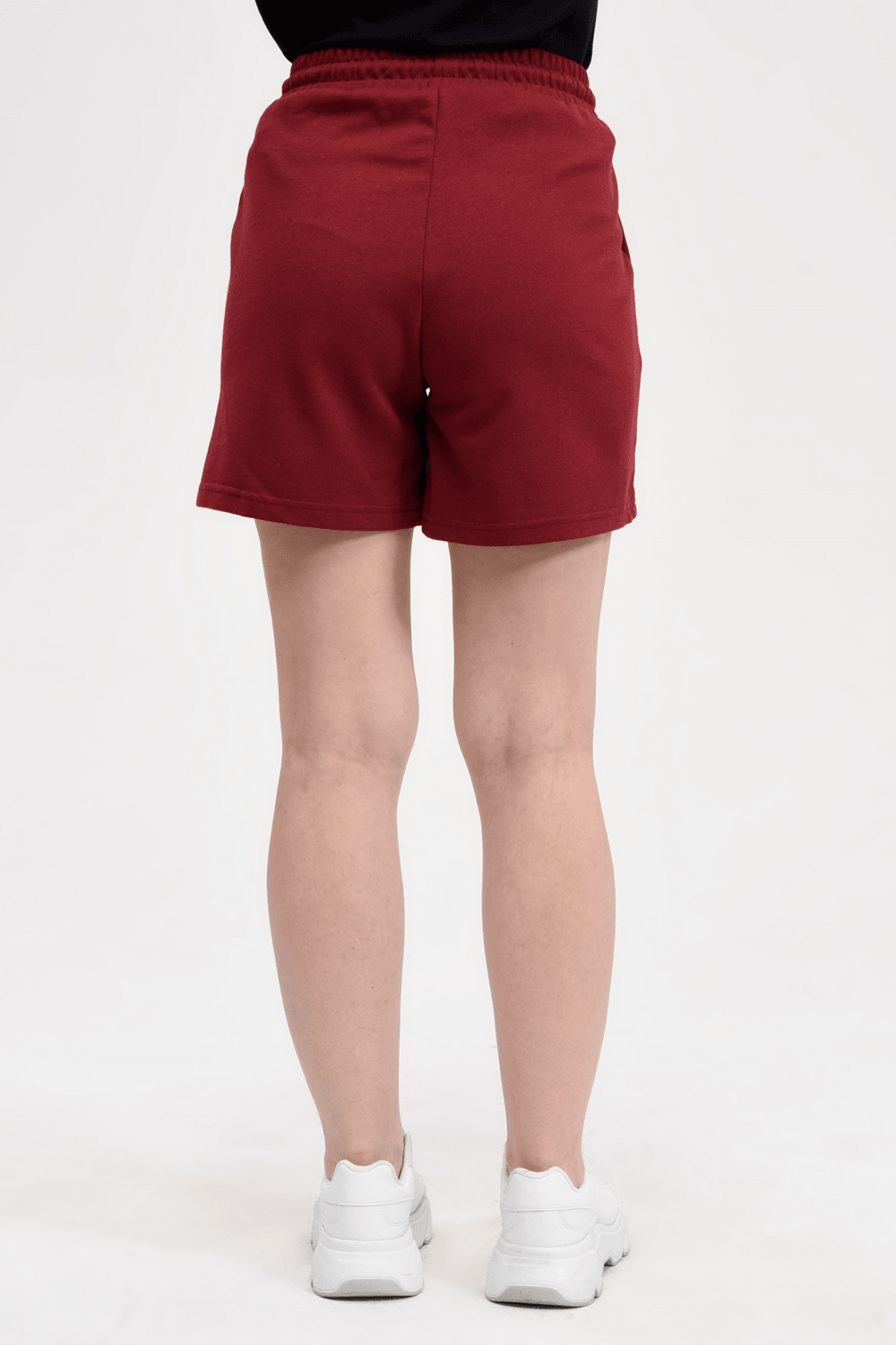 Kadın Beli Lastikli Cepli Etiket Detaylı Regular Fit Şort - BORDO