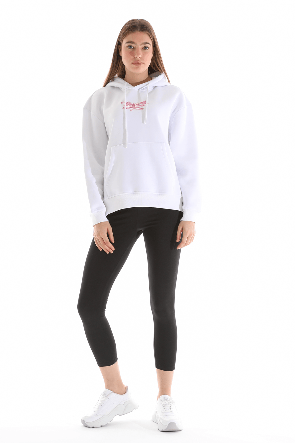 Kadın Kapüşonlu Regular Fit Şardonlu Nakışlı Sweatshirt - BEYAZ