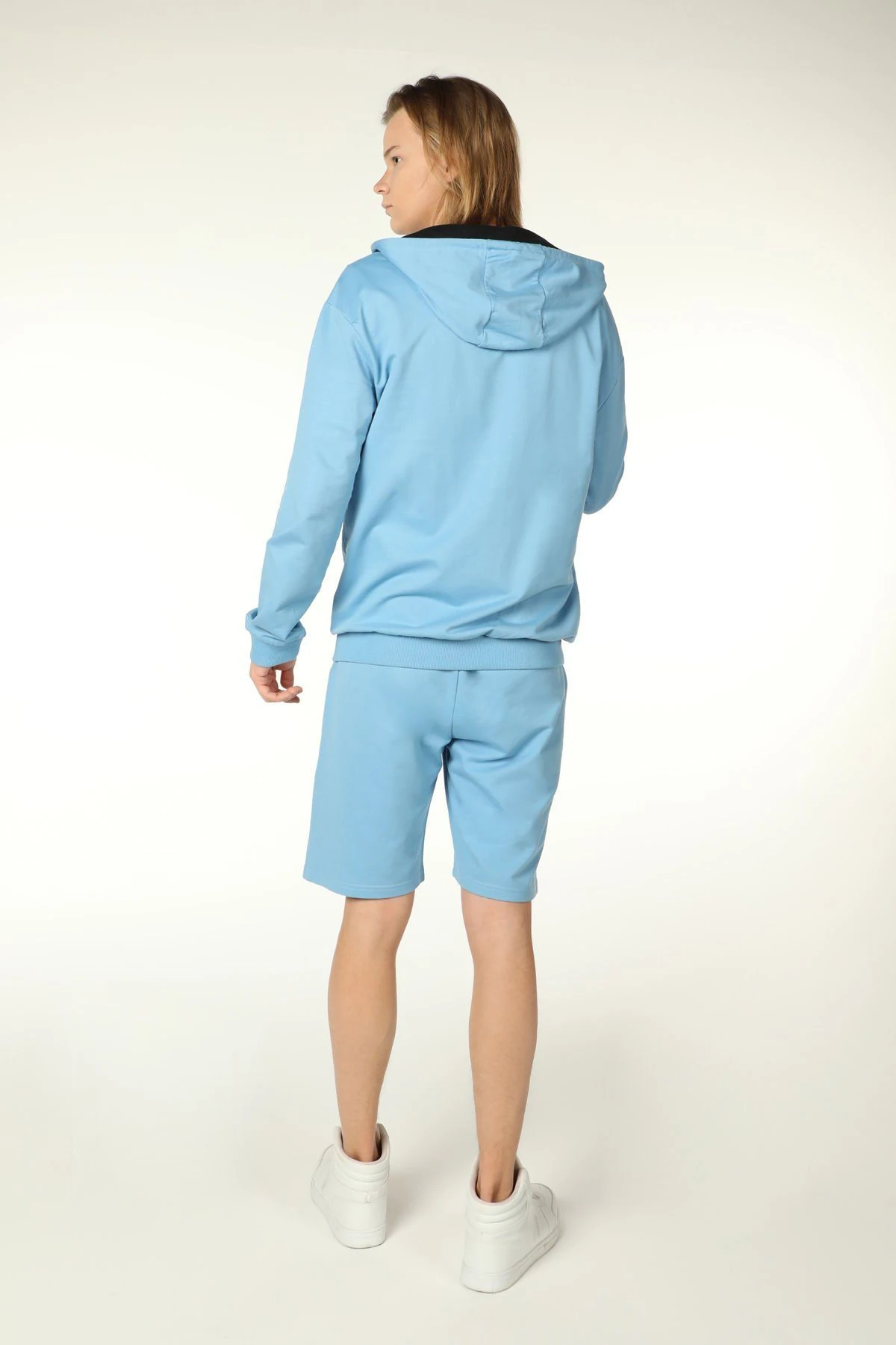 Erkek Kapüşonlu Fermuarlı Oversize Sweatshirt - Mavi