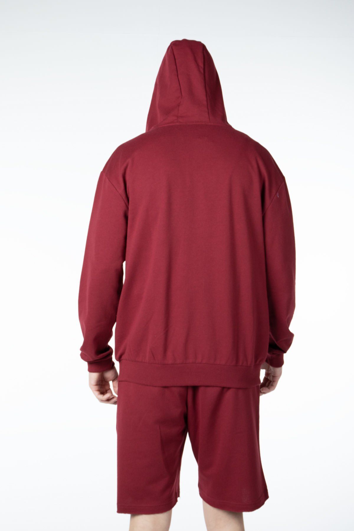 Erkek Kapüşonlu Fermuarlı Oversıze Sweatshırt - BORDO