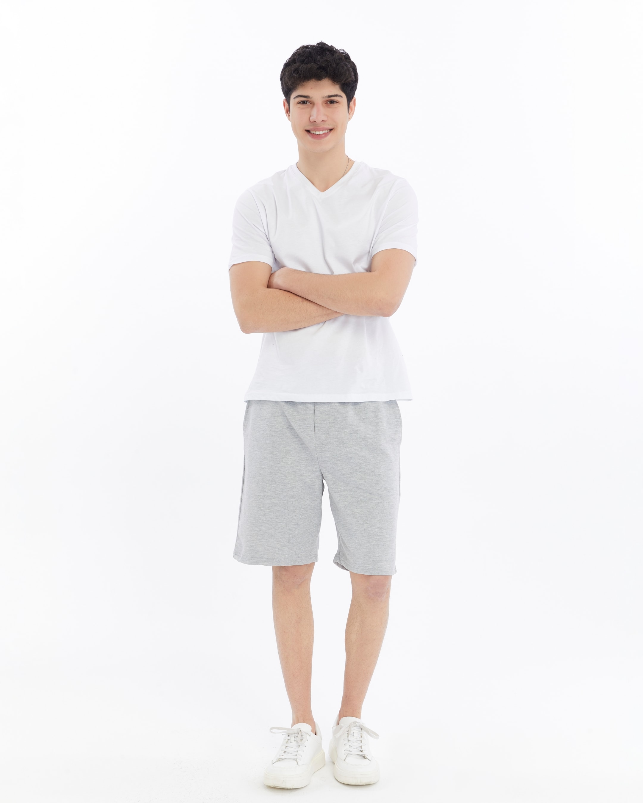 Erkek V Yaka Kısa Kollu Regular Fit Basic Tişört - Beyaz