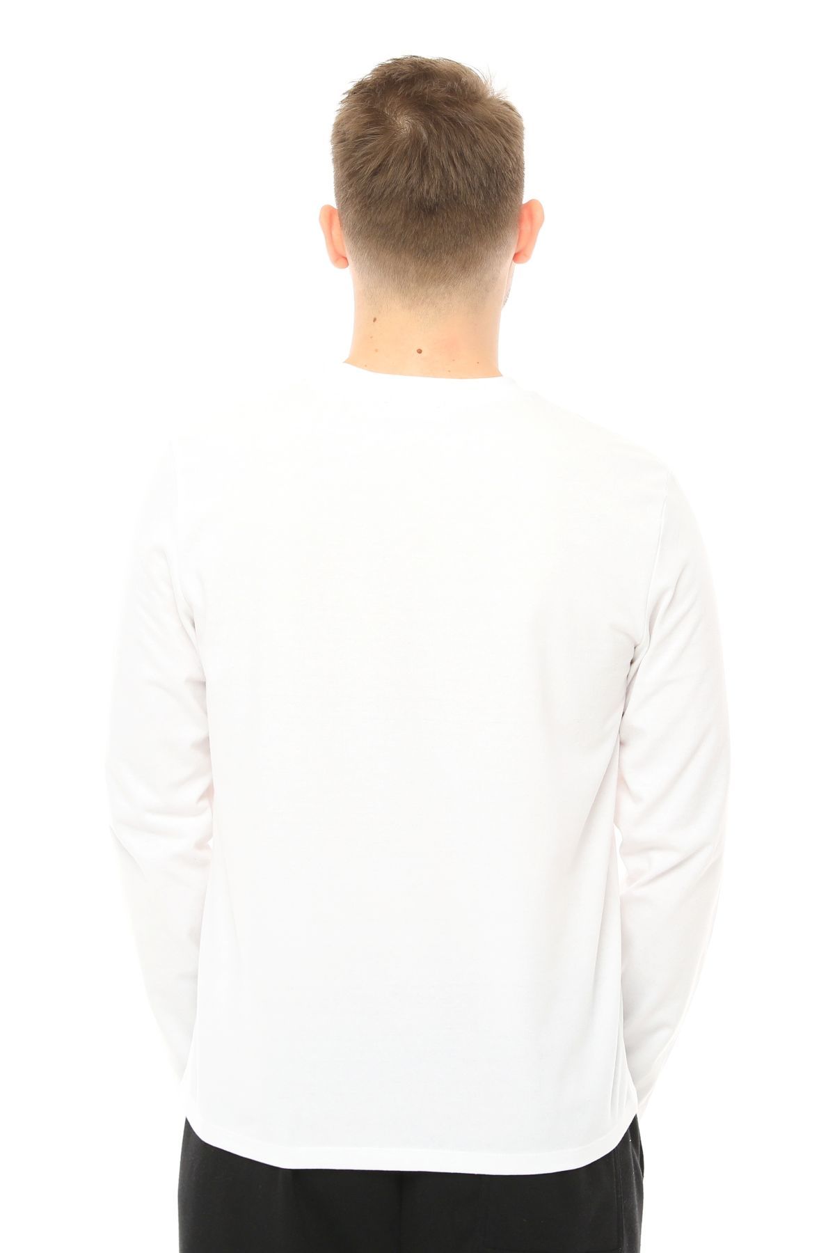 Erkek Bisiklet Yaka Uzun Kollu Regular Fit Basic Tişört - BEYAZ