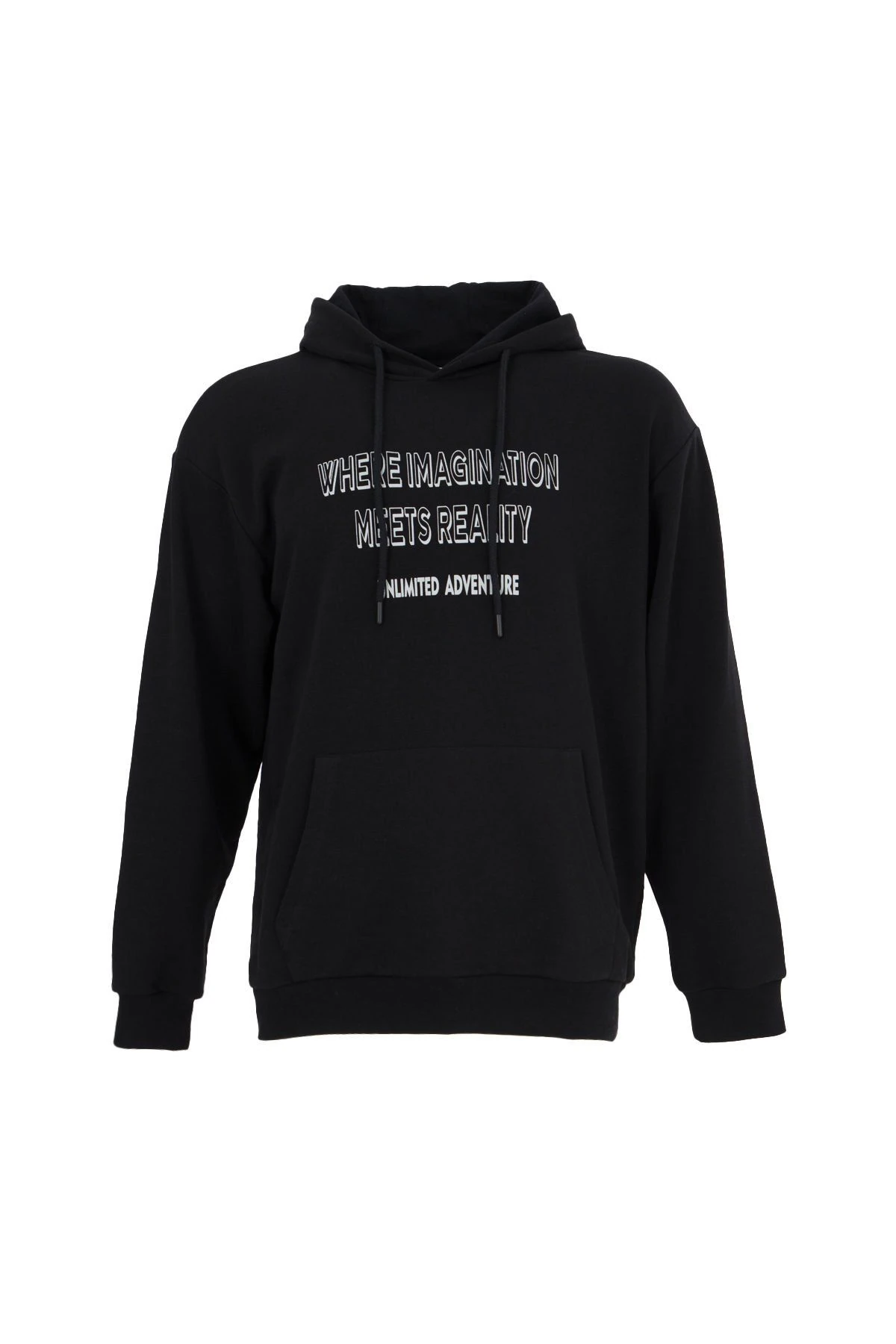 Erkek Kapüşonlu Regular Fit Baskılı Sweatshirt - Siyah