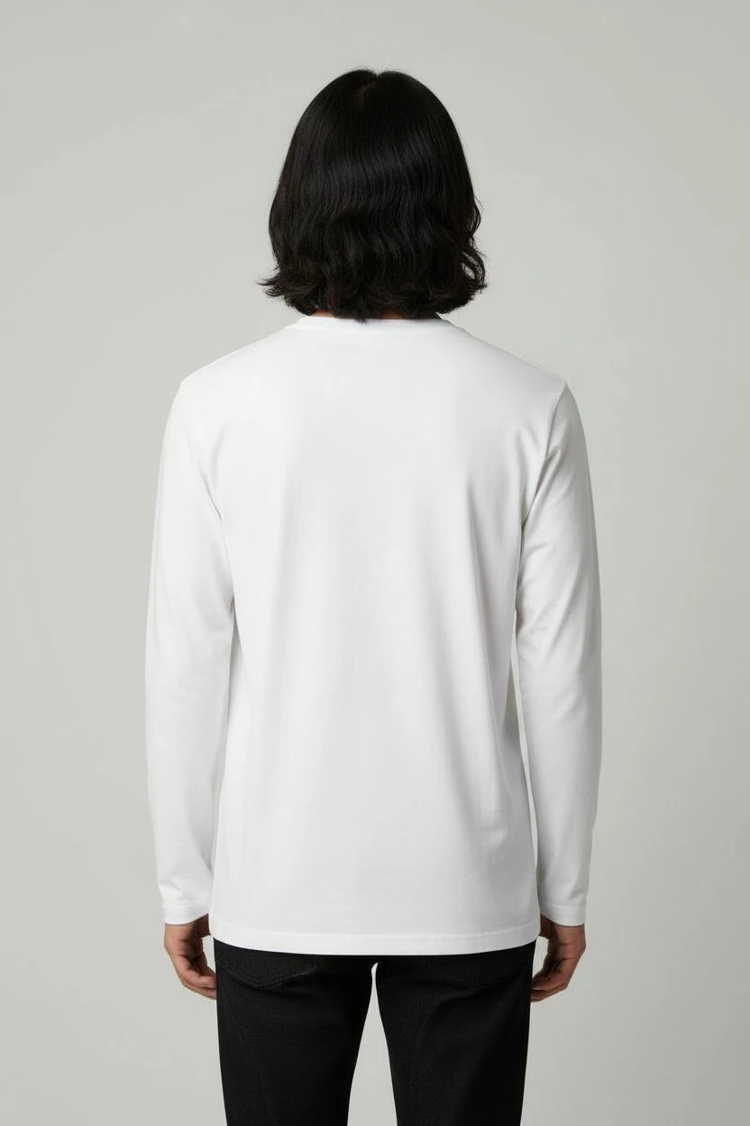 Erkek Uzun Kollu Bisiklet Yaka Basic Tişört - Beyaz