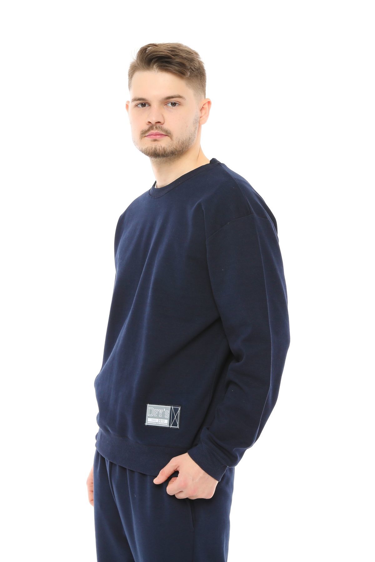 Erkek Bisiklet Yaka Etiket Detaylı Regular Fit Sweatshirt - Lacivert