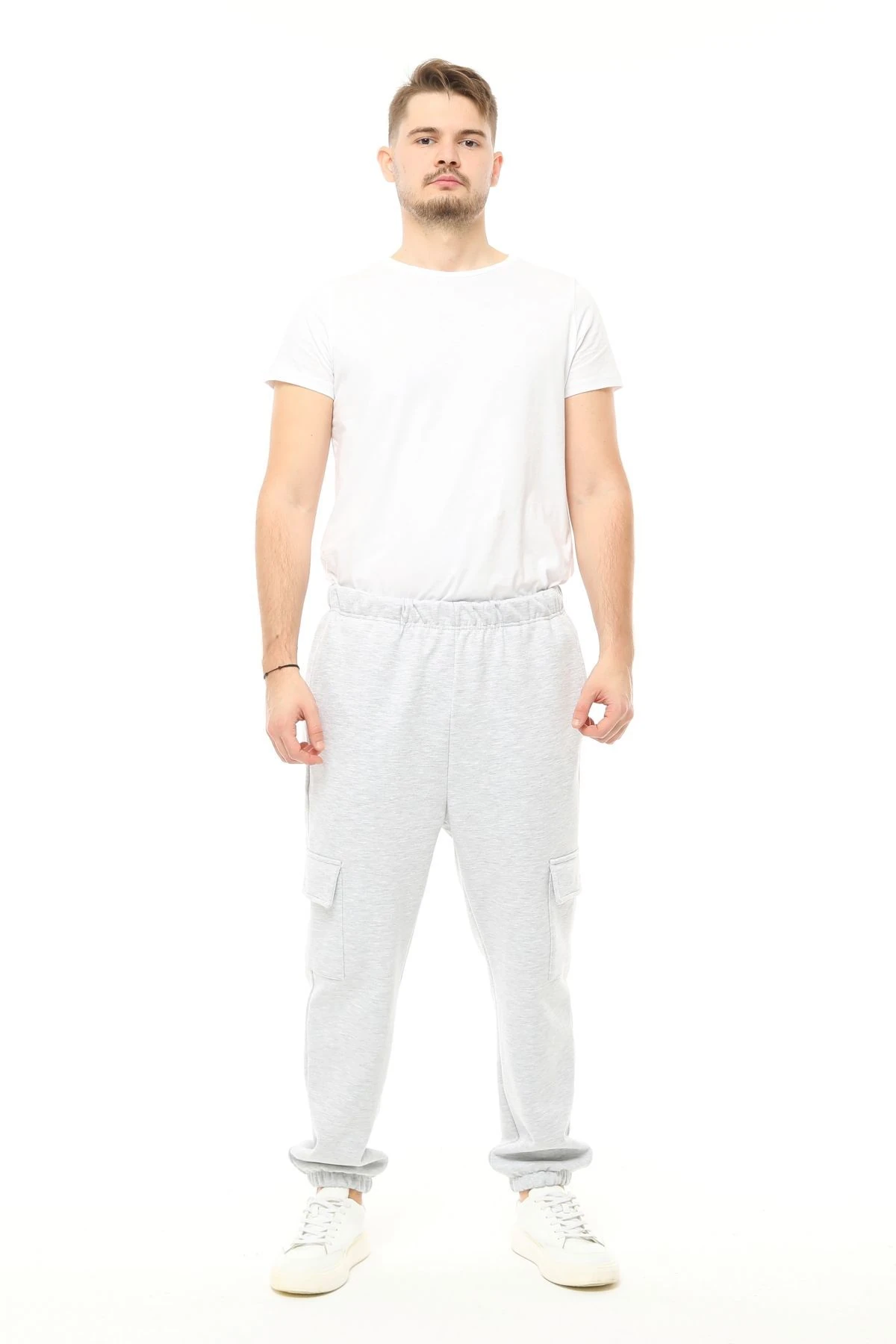Erkek Kargo Cepli Oversize Jogger Pantolon - Kar Melanj