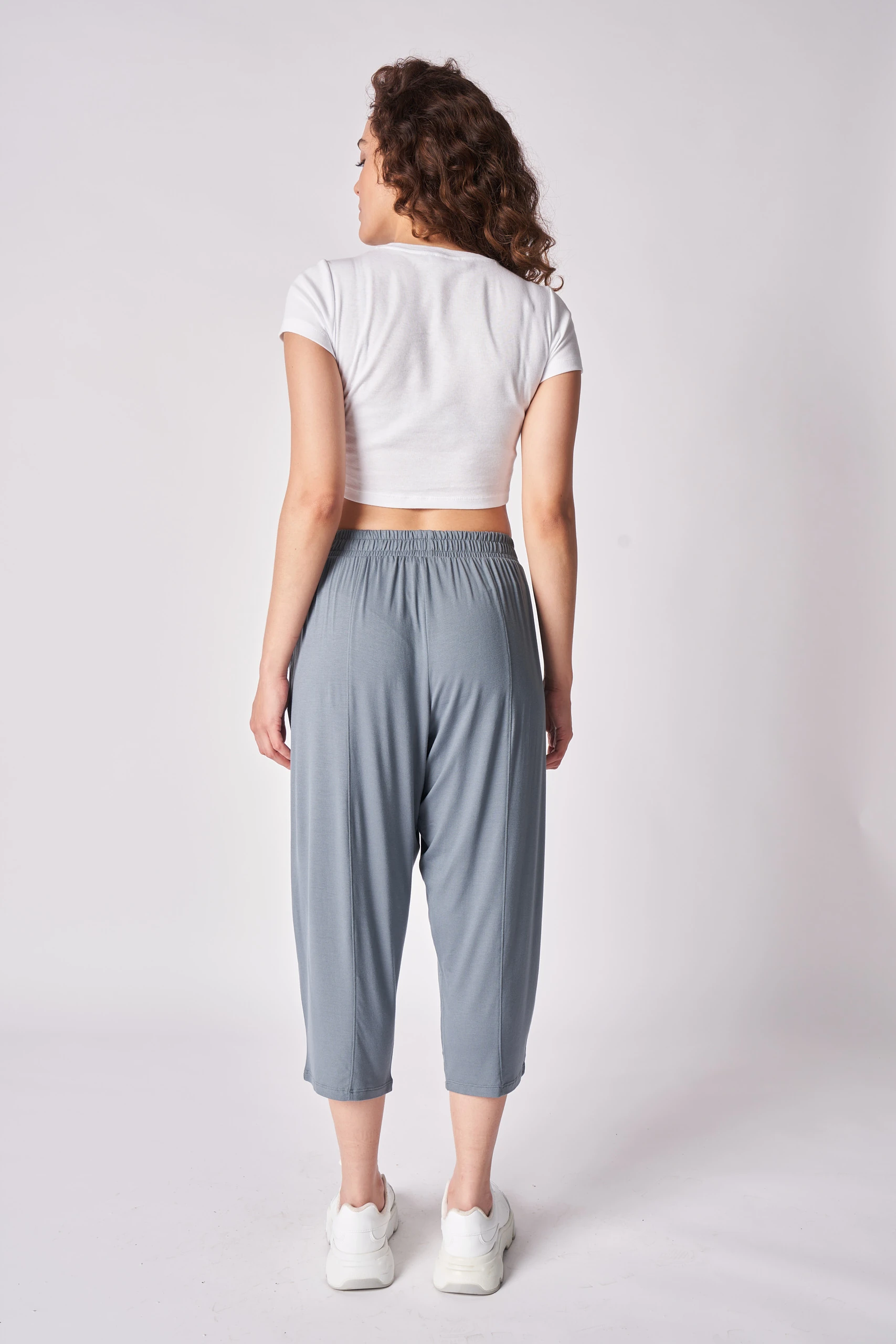 Kadın Beli Lastikli Regular Fit Dikiş Detaylı Şalvar Pantolon - Bazalt Gri