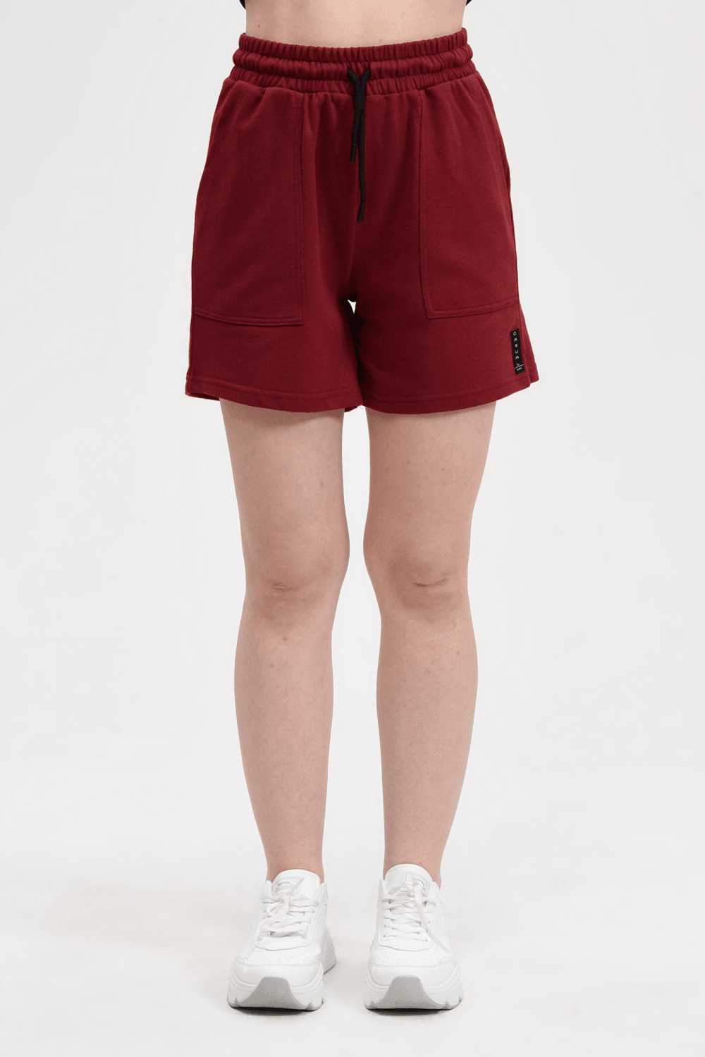 Kadın Beli Lastikli Cepli Etiket Detaylı Regular Fit Şort - BORDO