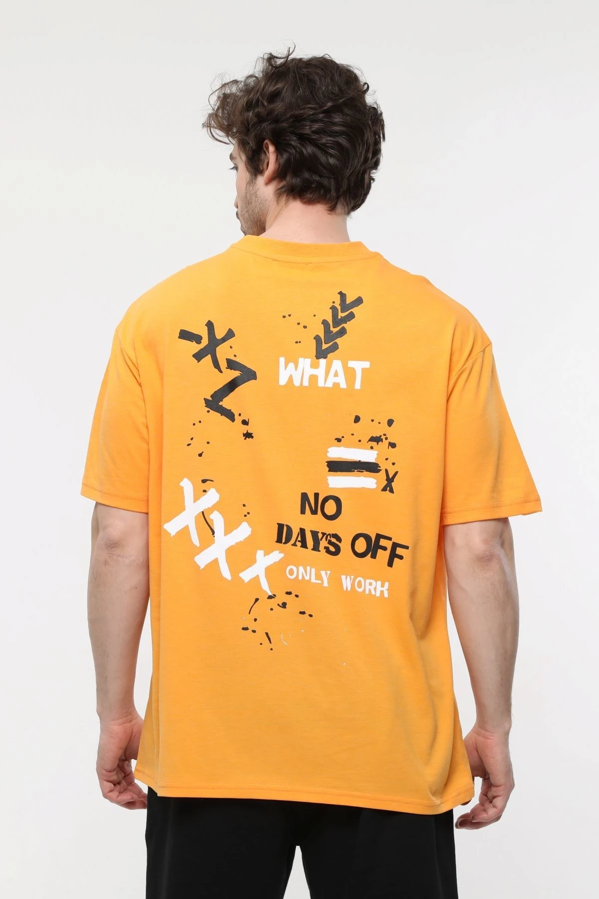 Erkek Bisiklet Yaka Kısa Kollu Oversize Fit Baskılı Tişört - Rufus - Oranj