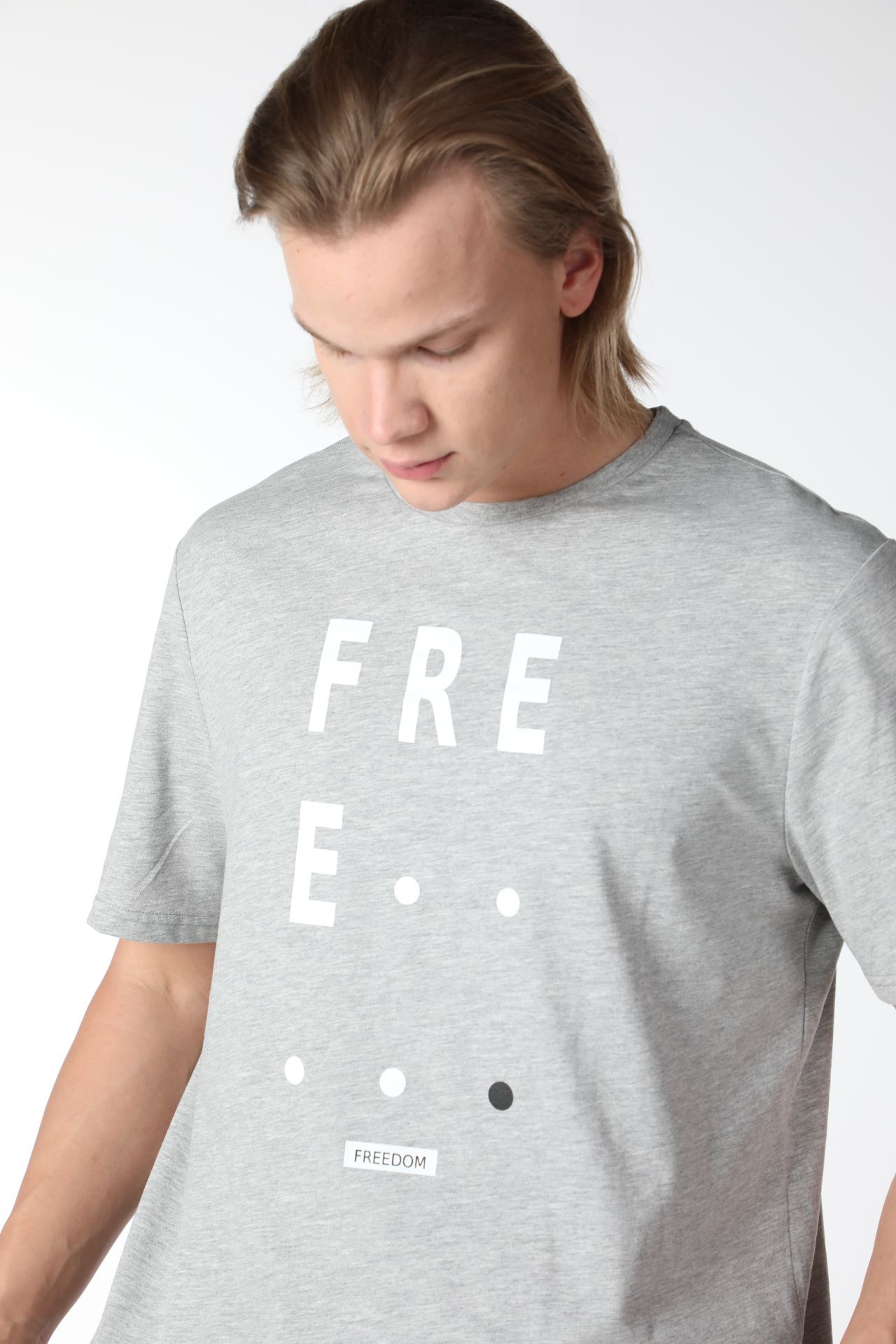 Erkek Bisiklet Yaka Kısa Kollu Regular Fit Baskılı Tişört - Gri