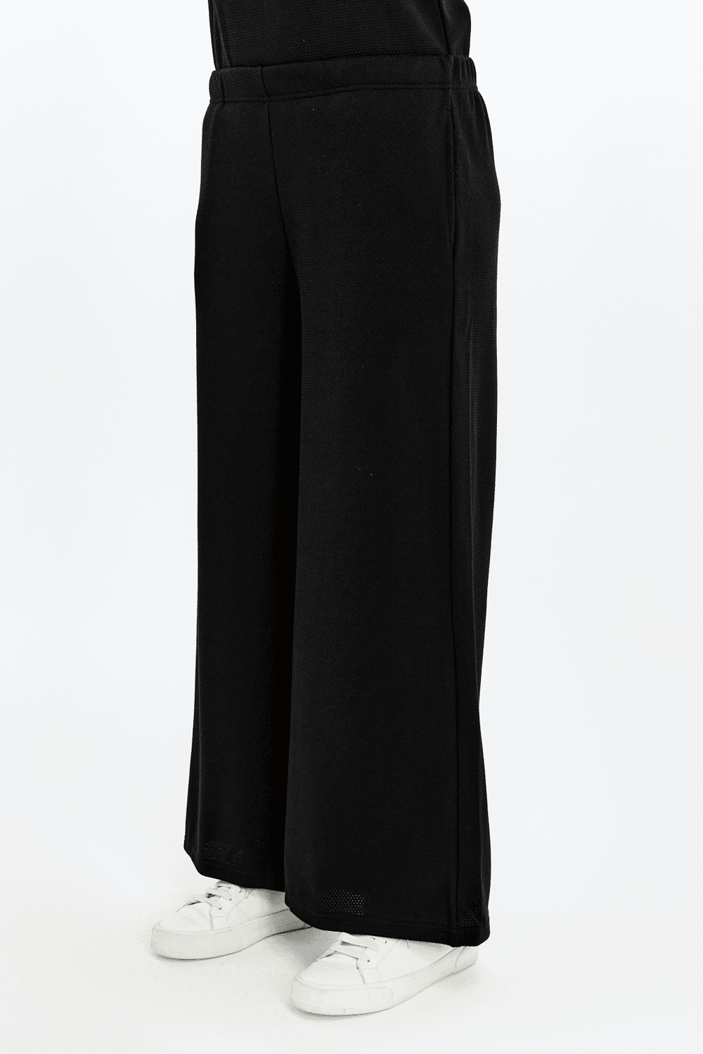 Kadın Bol Paça Cepli Dokulu Regular Fit Pantolon - SIYAH