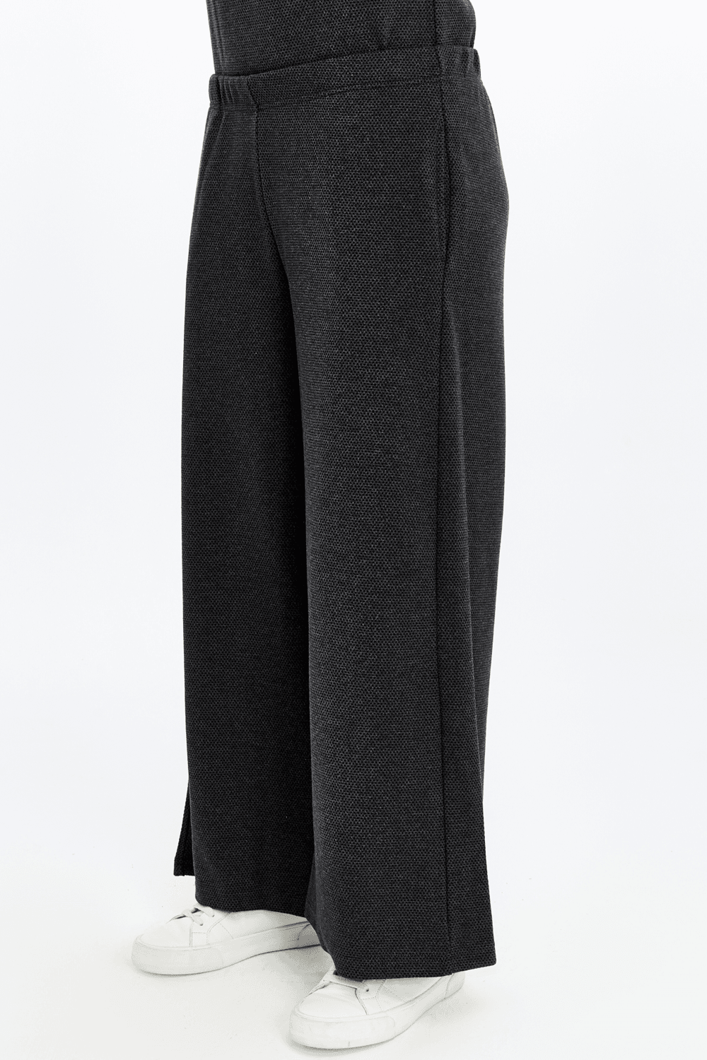 Kadın Bol Paça Cepli Dokulu Regular Fit Pantolon - Antrasit