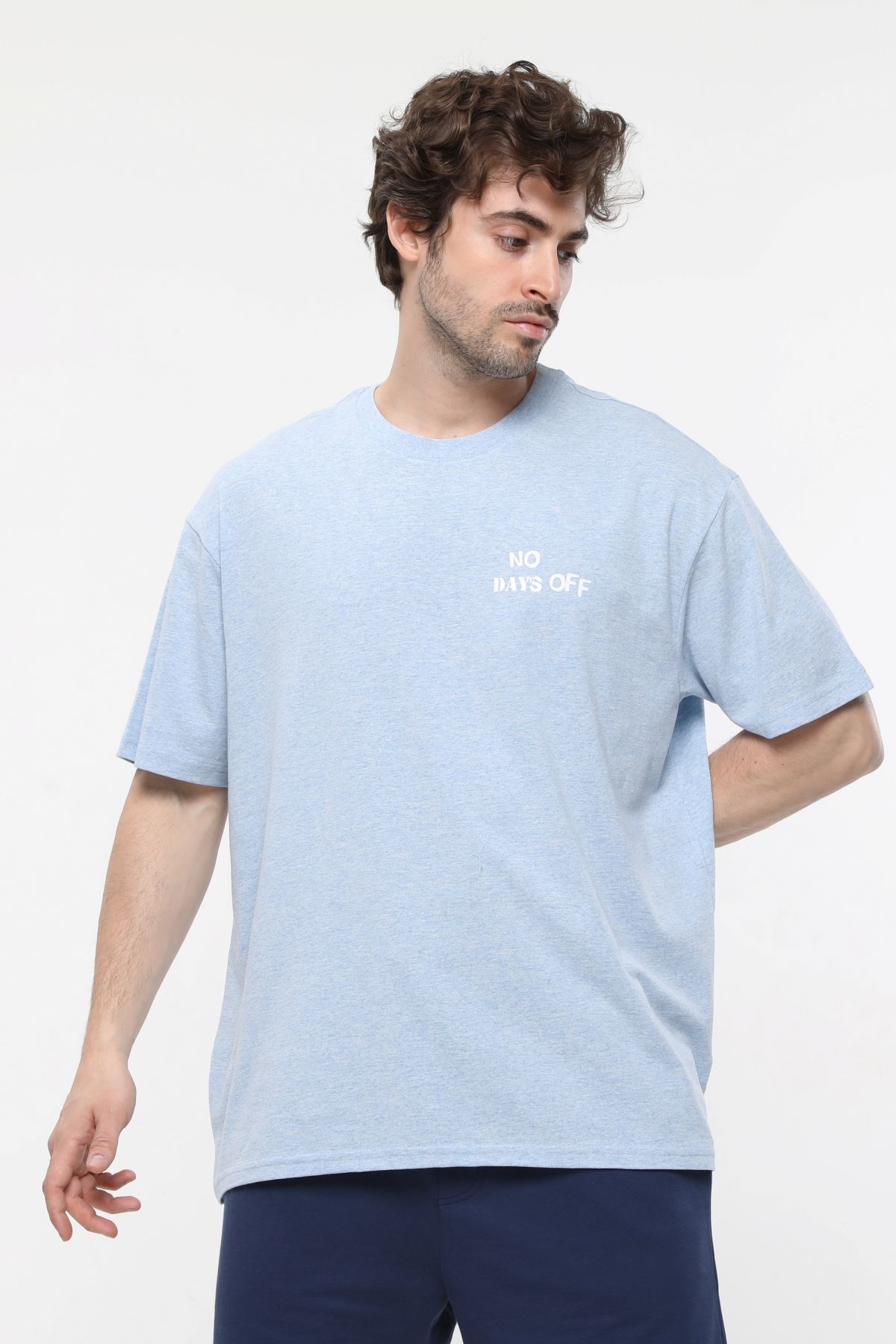 Erkek Bisiklet Yaka Kısa Kollu Oversize Fit Baskılı Tişört - Rufus