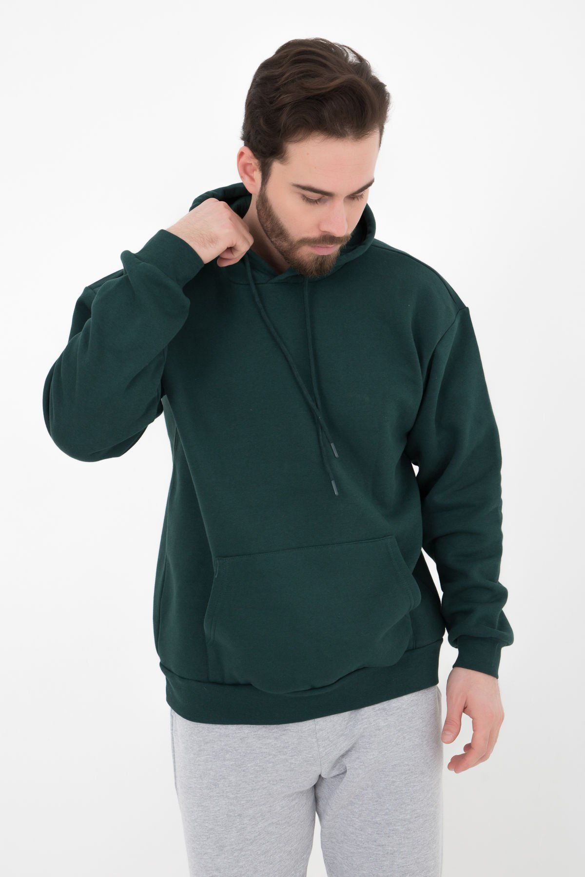Erkek Kapüşonlu Şardonlu Regular fit Basic Sweatshirt - MİNT