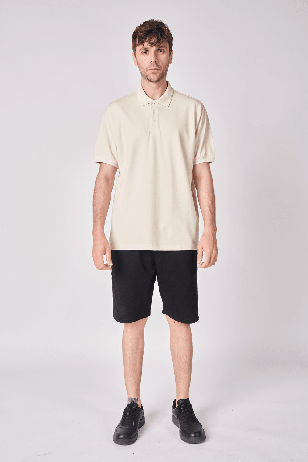 Erkek Polo Yaka Kısa Kollu Regular Fit Basic Tişört - Ekru