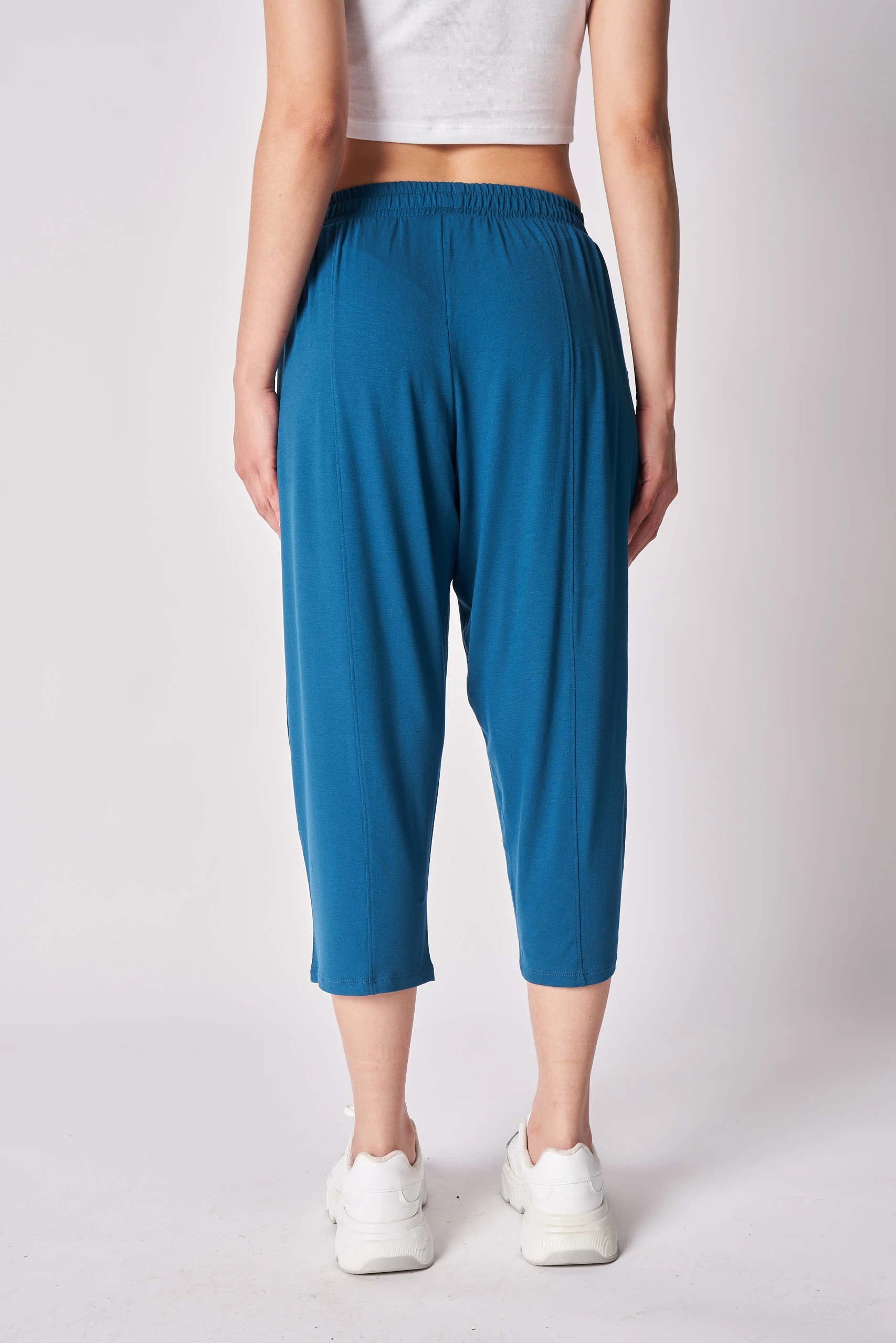 Kadın Beli Lastikli Regular Fit Dikiş Detaylı Şalvar Pantolon - Petrol