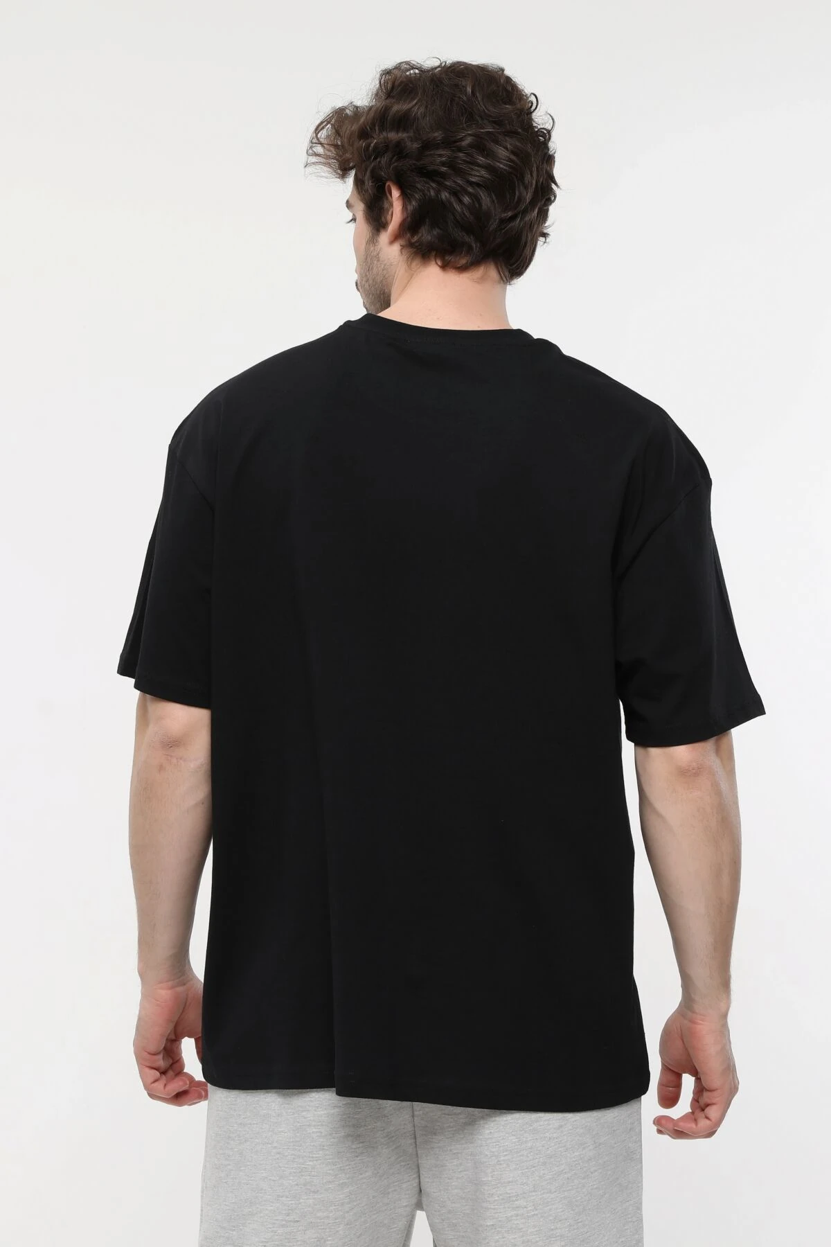 Erkek Bisiklet Yaka Kısa Kollu Oversize Fit Baskılı Tişört - Ragen - Siyah