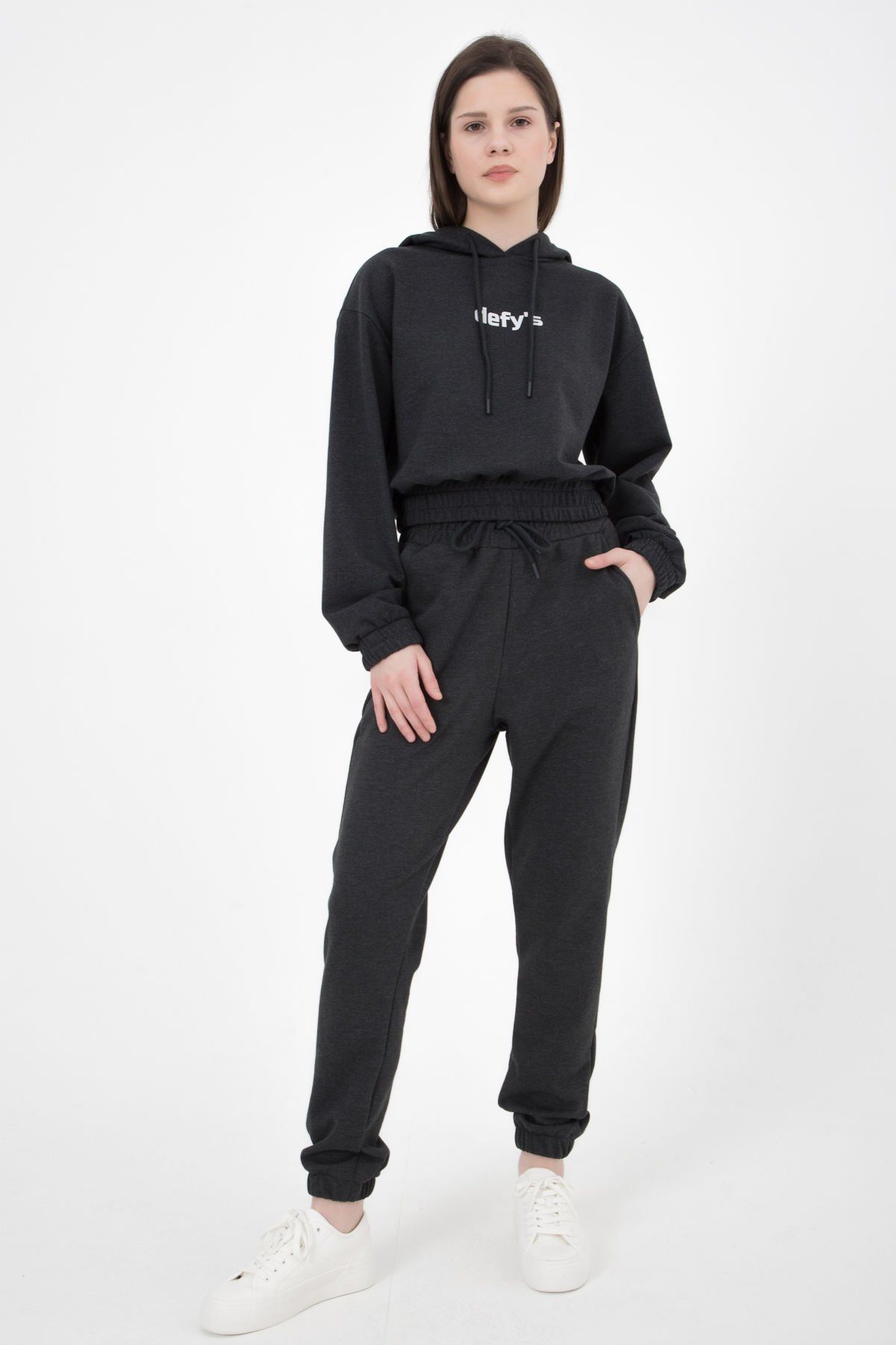 Kadın Lastikli Paça Cepli Regular Fit Jogger Eşofman Altı - ANTRASİT