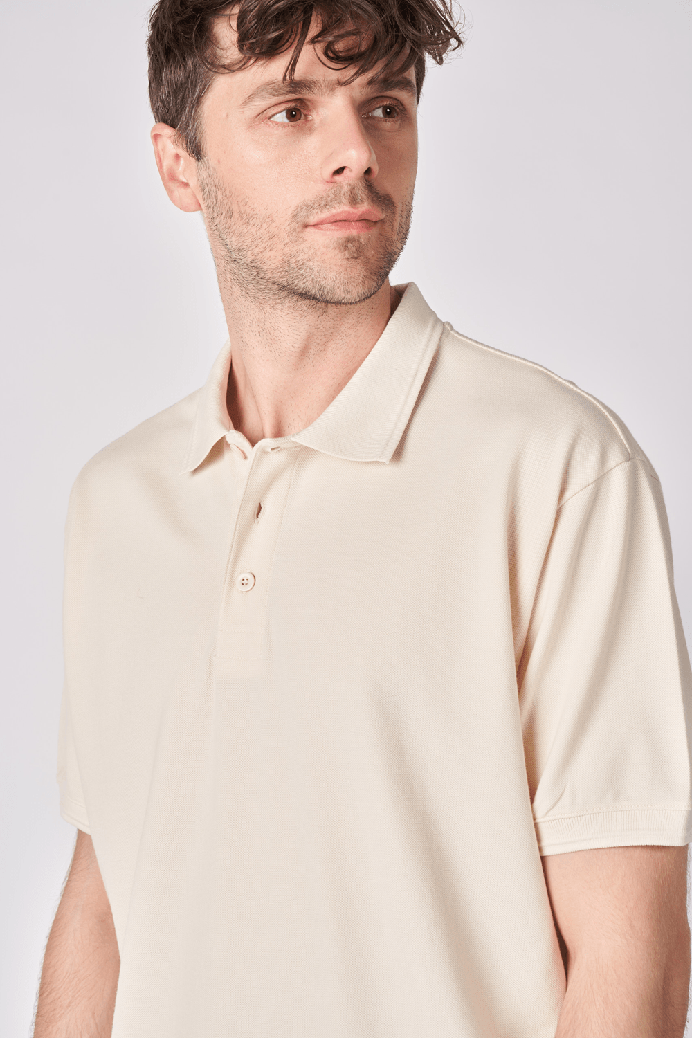 Erkek Polo Yaka Kısa Kollu Regular Fit Basic Tişört - Ekru