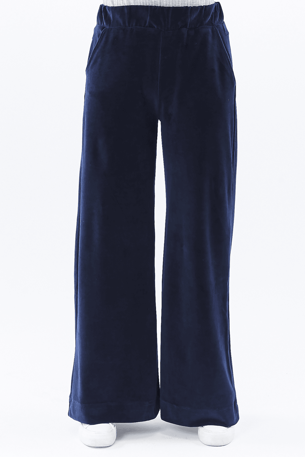 Kadın Bol Paça Cepli Kadife Oversize Fit Pantolon - LACİVERT