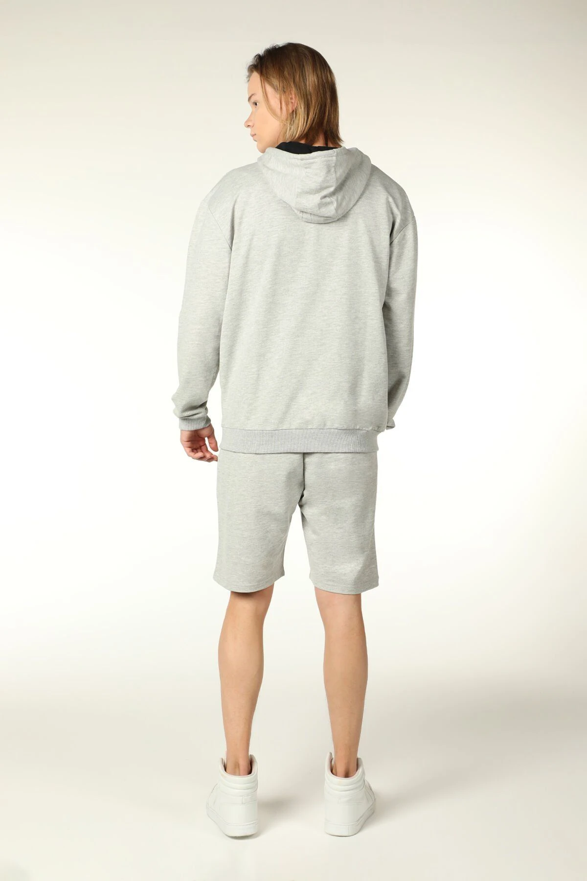 Erkek Kapüşonlu Fermuarlı Oversize Sweatshirt - Gri Melanj