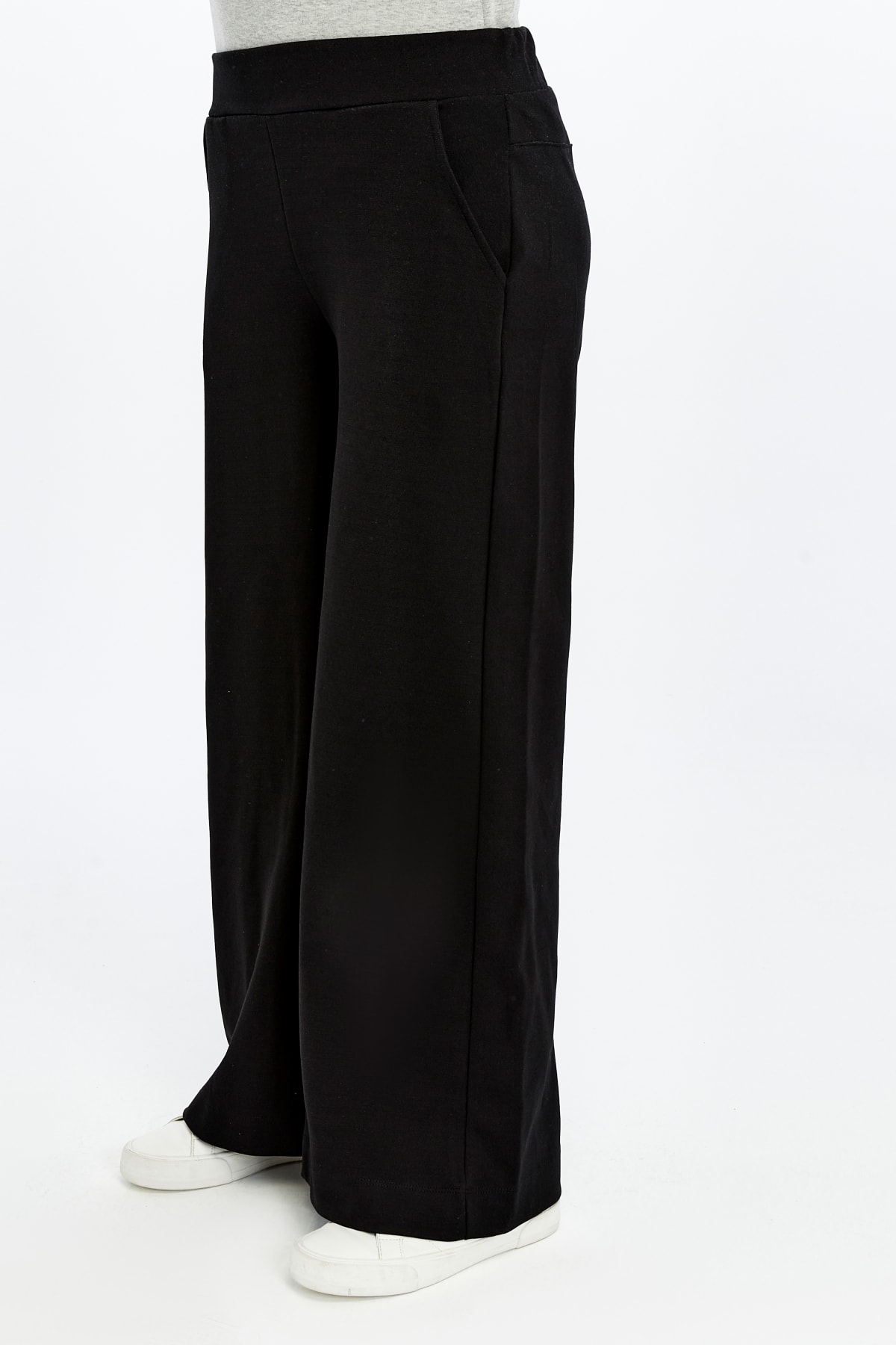 Kadın Bol Paça Cepli Oversize Fit Pantolon - SIYAH