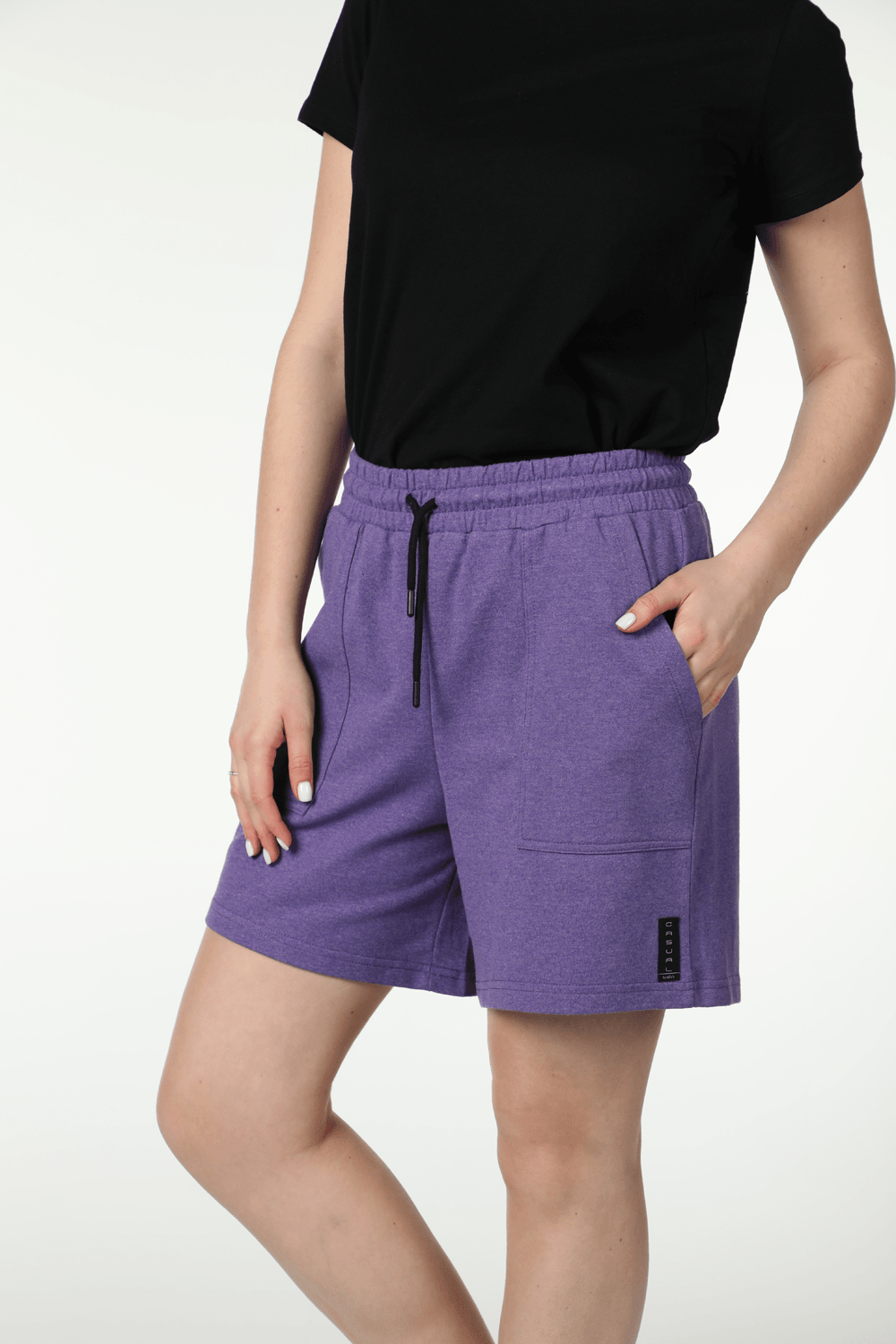 Kadın Beli Lastikli Cepli Etiket Detaylı Regular Fit Şort - MOR