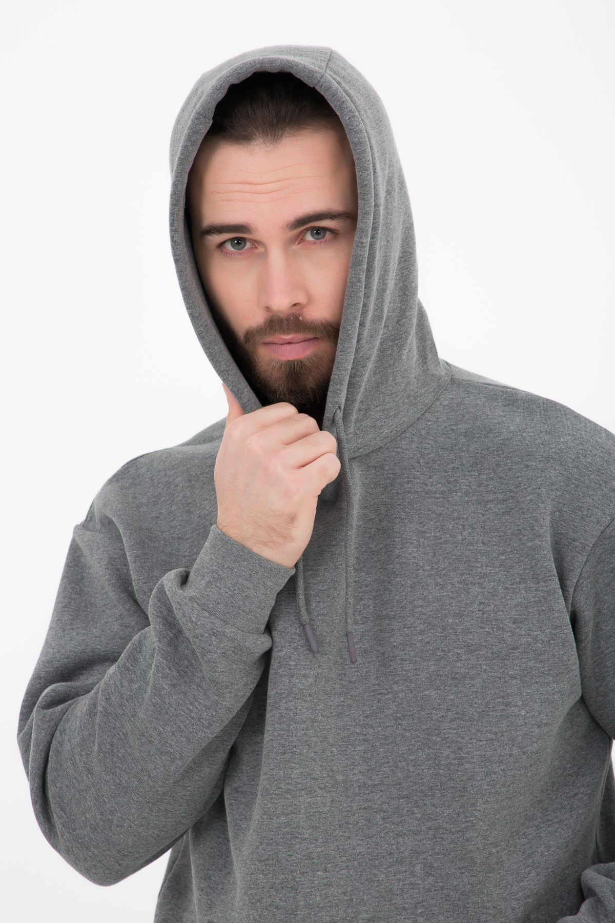 Erkek Kapüşonlu Şardonlu Regular fit Basic Sweatshirt - ANTRASİT