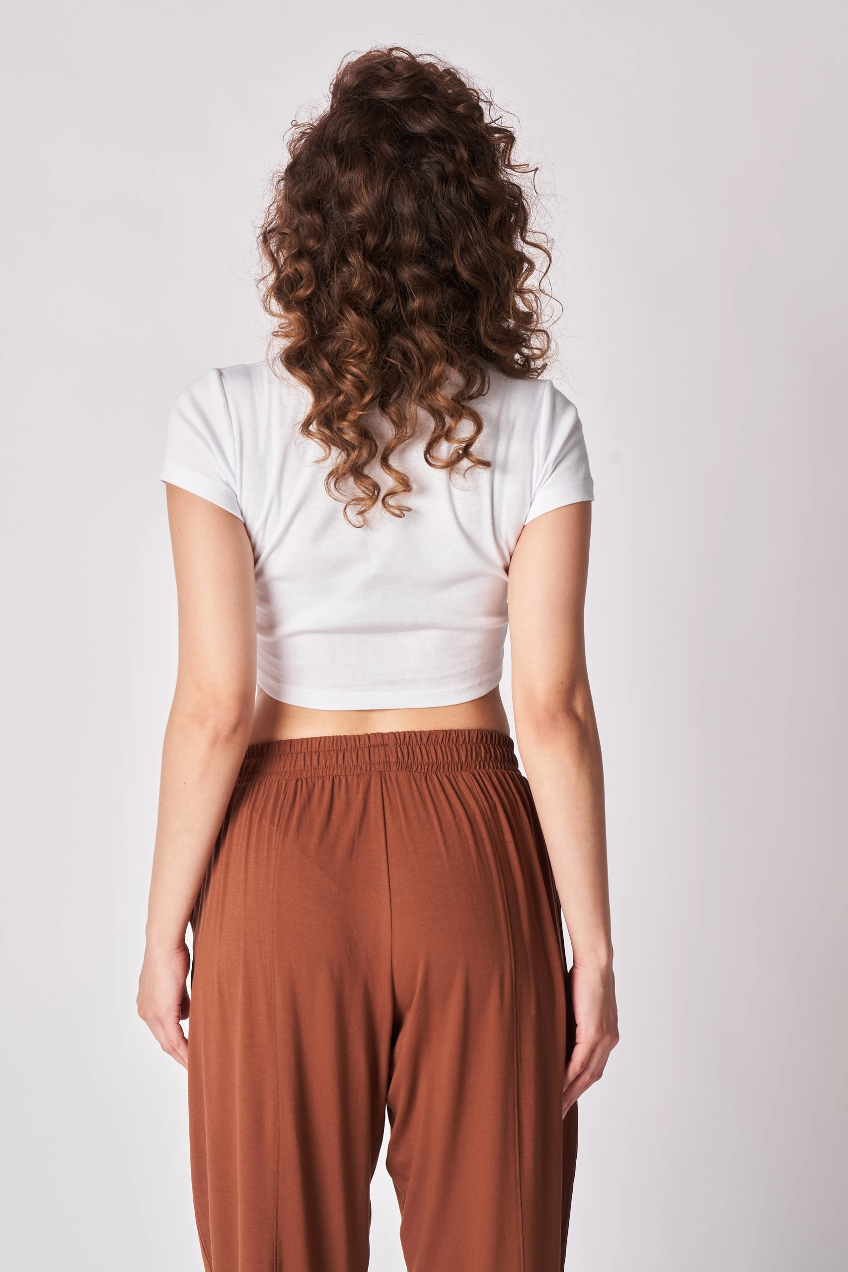 Kadın Beli Lastikli Regular Fit Dikiş Detaylı Şalvar Pantolon - Kahve