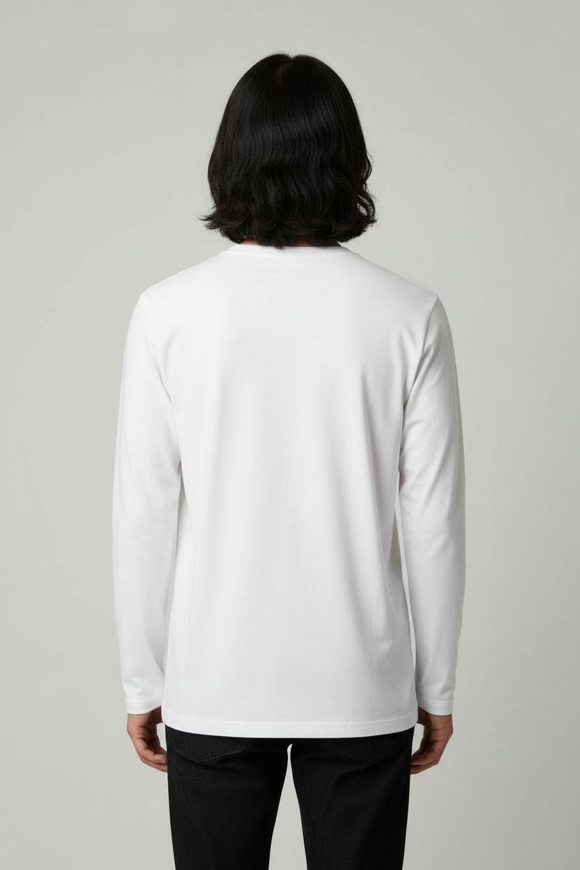 Erkek Bisiklet Yaka Uzun Kollu Regular Fit Basic Tişört - Beyaz