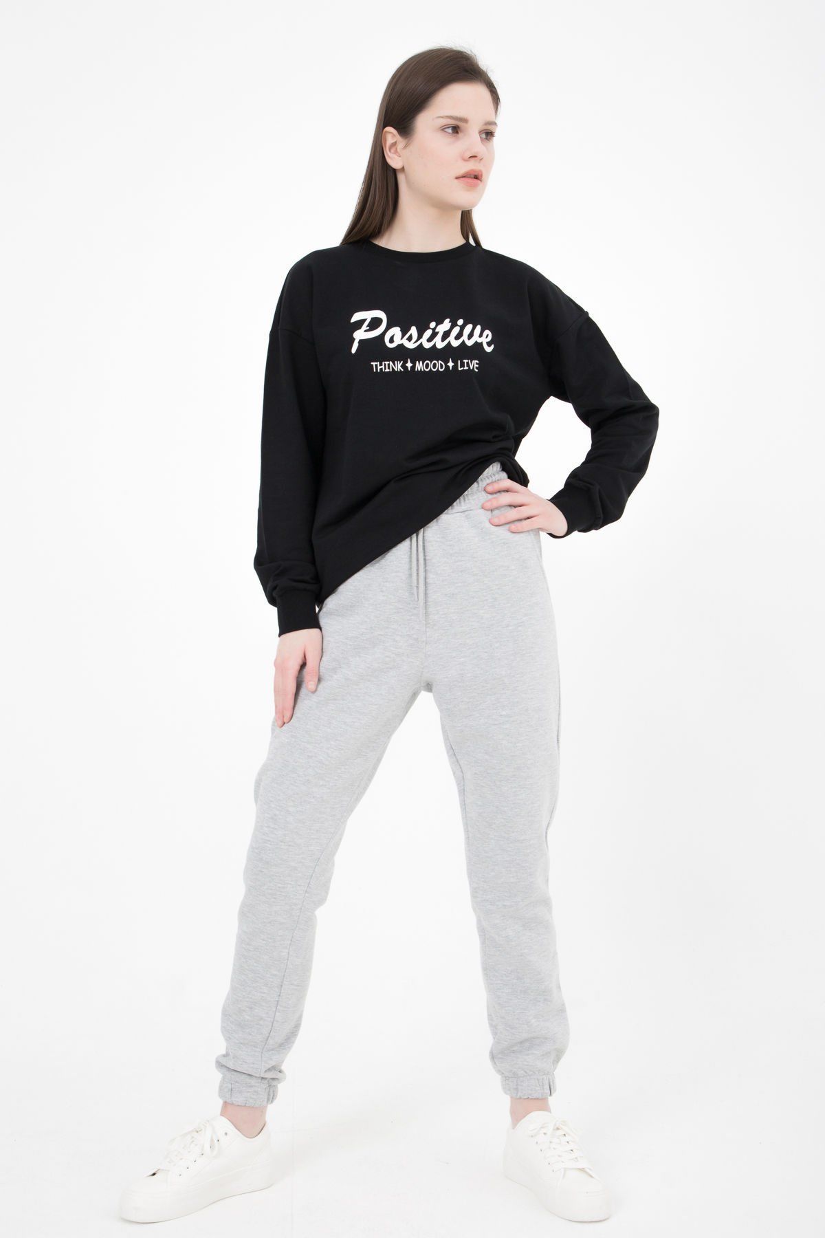 Kadın Lastikli Paça Cepli Regular Fit Jogger Eşofman Altı - GRİ