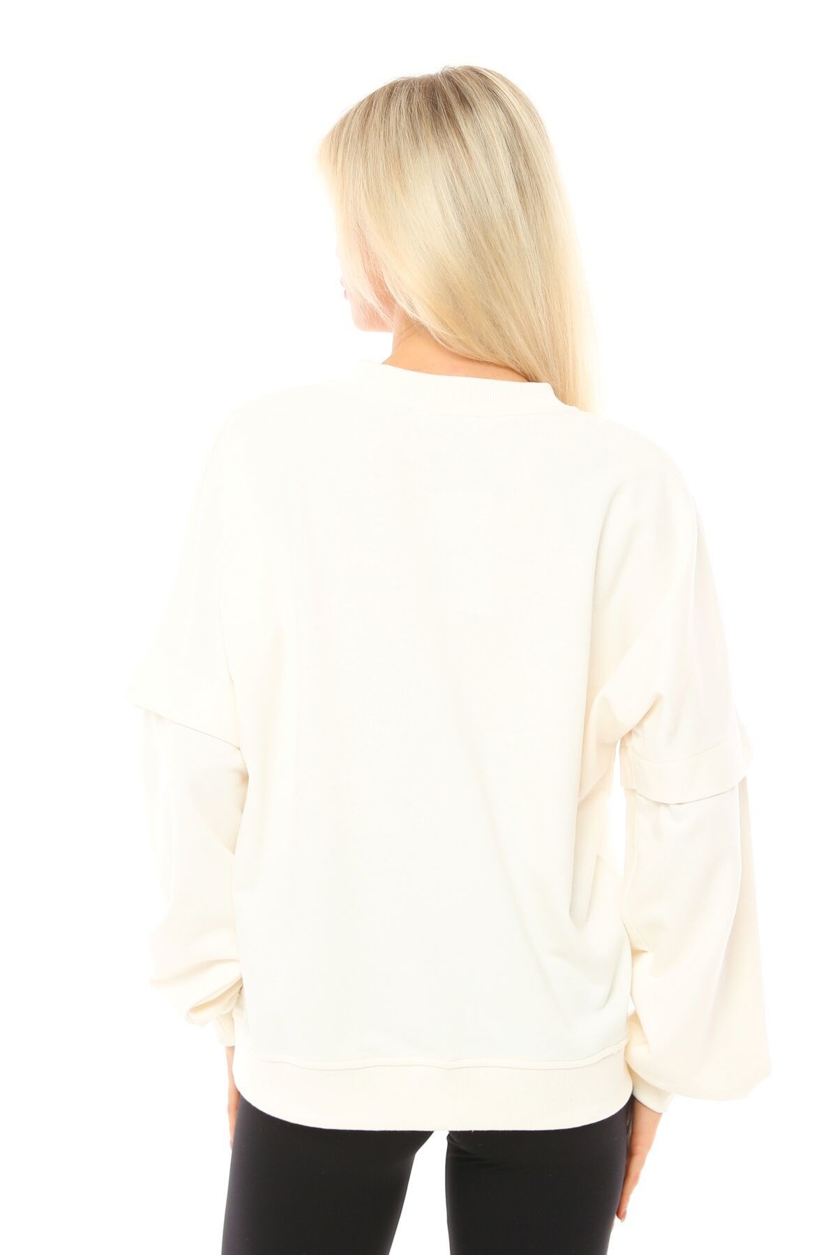Kadın Oversize Sweat Kol Detaylı - EKRU