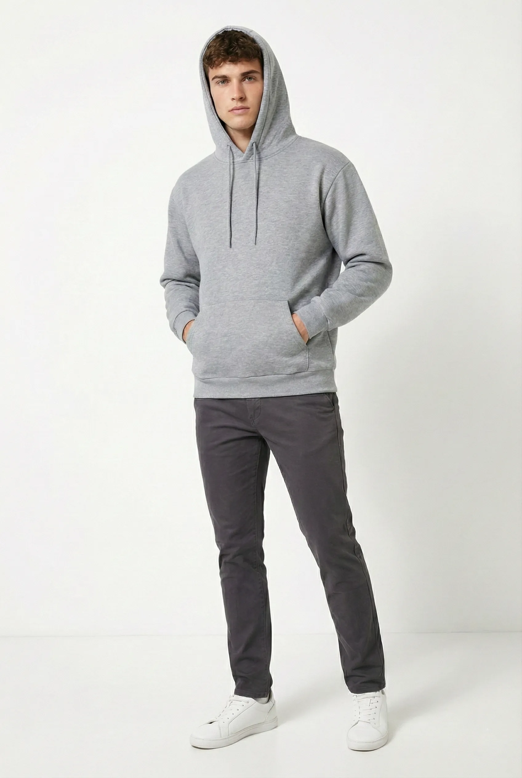 Erkek Kapüşonlu Şardonlu Regular fit Basic Sweatshirt - Gri