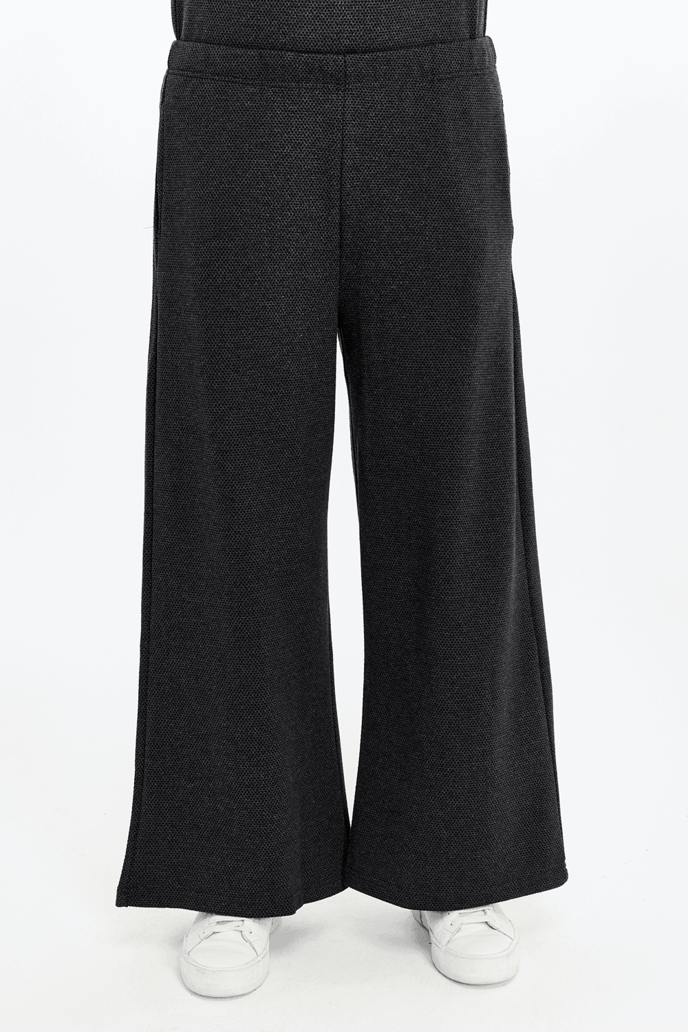 Kadın Bol Paça Cepli Dokulu Regular Fit Pantolon - Antrasit