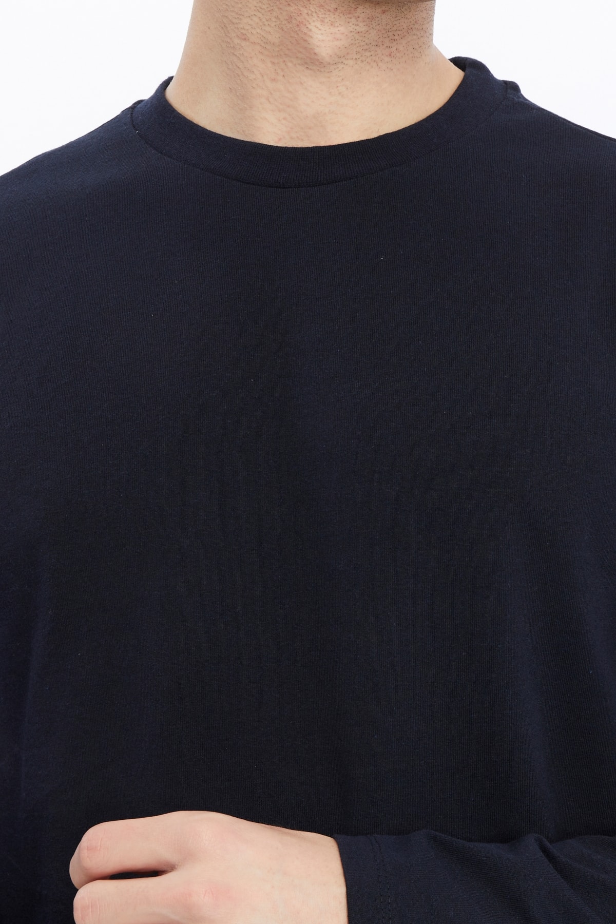 Erkek Bisiklet Yaka Uzun Kollu Regular Fit Basic Tişört - Lacivert