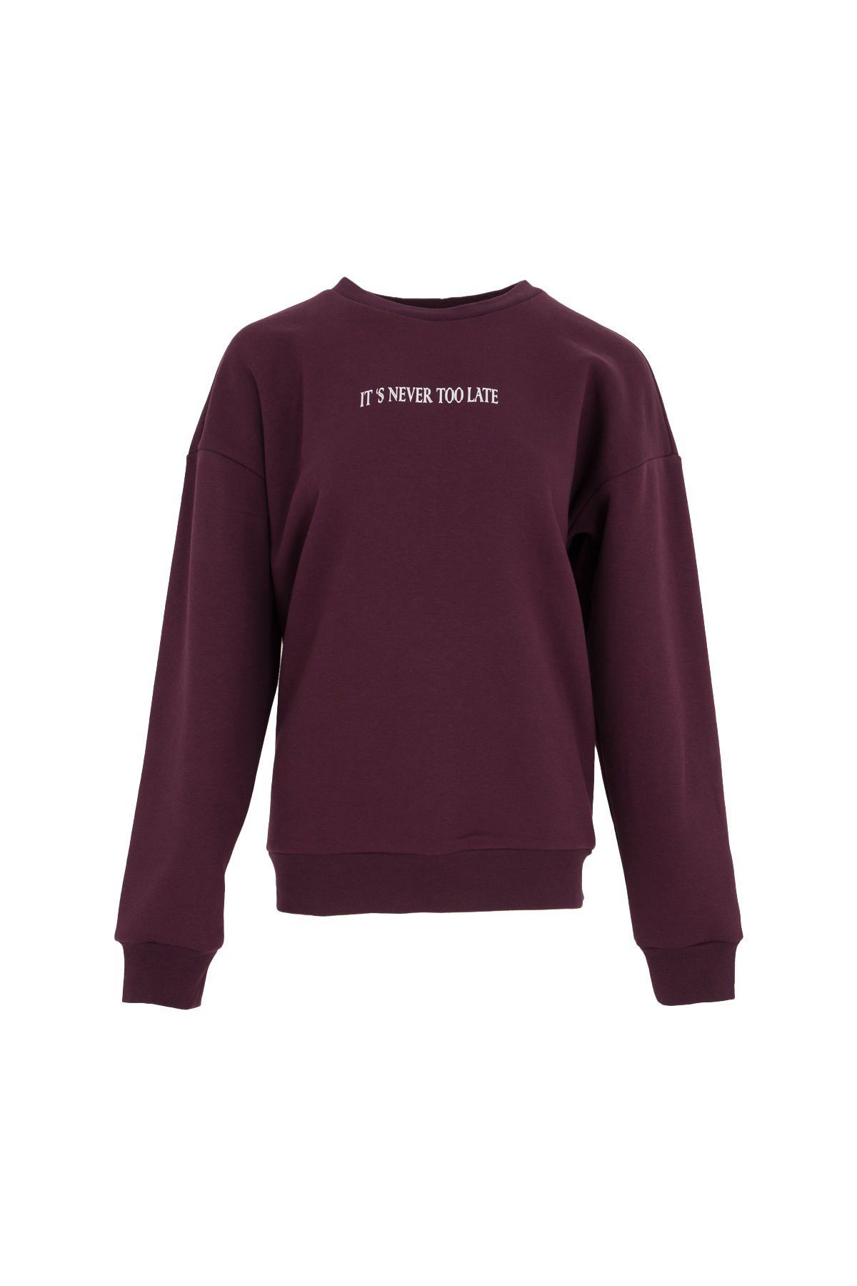 Kadın Bisiklet Yaka Regular Fit Baskılı Sweatshirt - Bordo