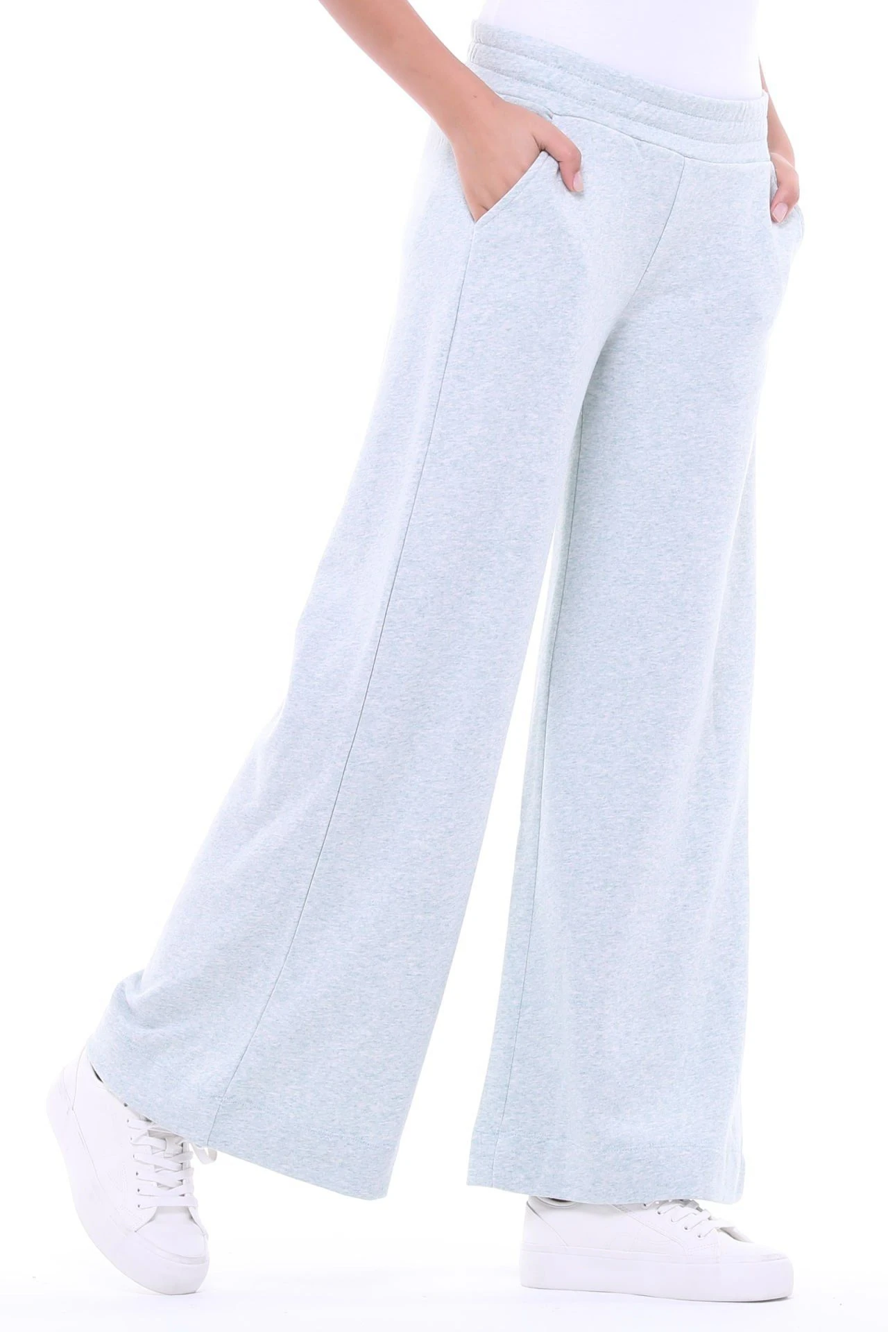 Kadın Bol Paça Cepli Oversize Fit Pantolon - Yeşil Melanj