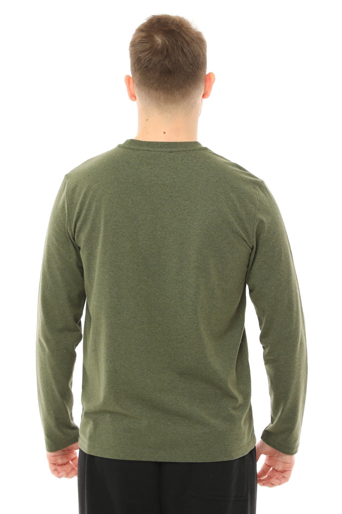 Erkek Bisiklet Yaka Uzun Kollu Regular Fit Basic Tişört - HAKİ