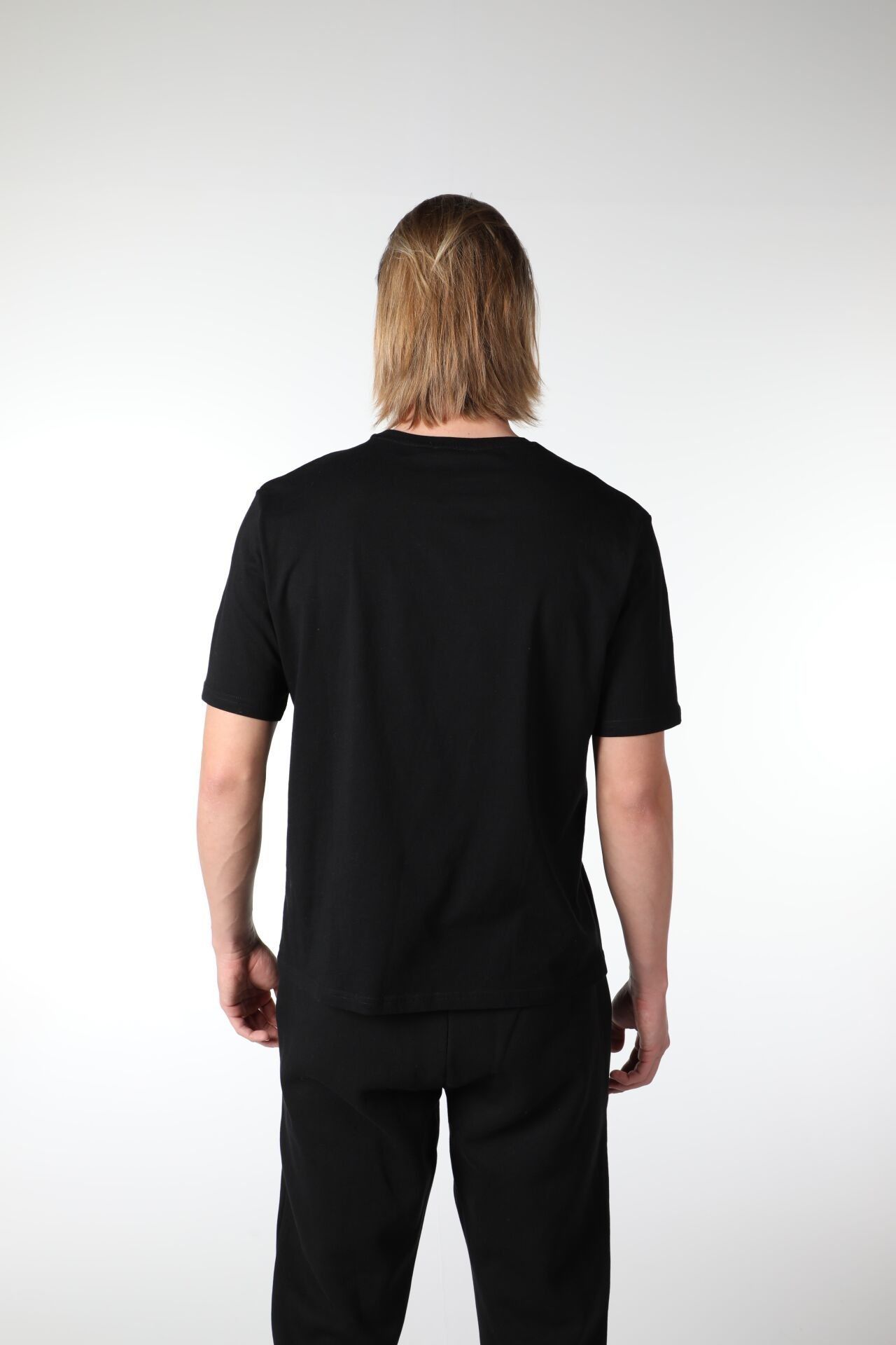 Erkek Bisiklet Yaka Kısa Kollu Regular Fit Basic Tişört - Siyah