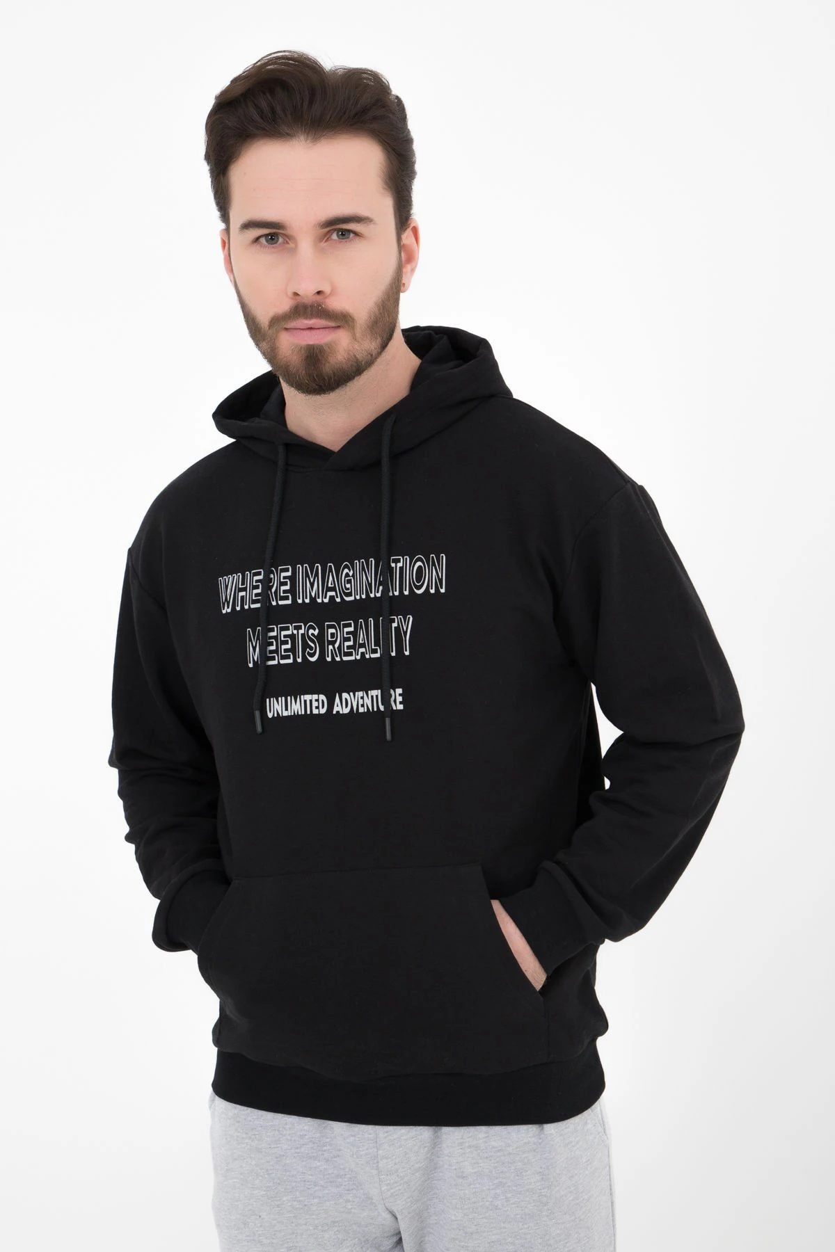 Erkek Kapüşonlu Regular Fit Baskılı Sweatshirt