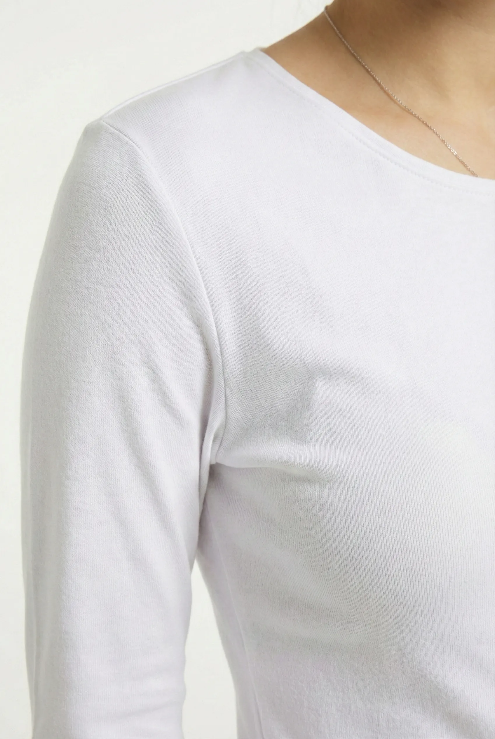 Kadın Bisiklet Yaka Uzun Kollu Regular Fit Basic Tişört - Beyaz