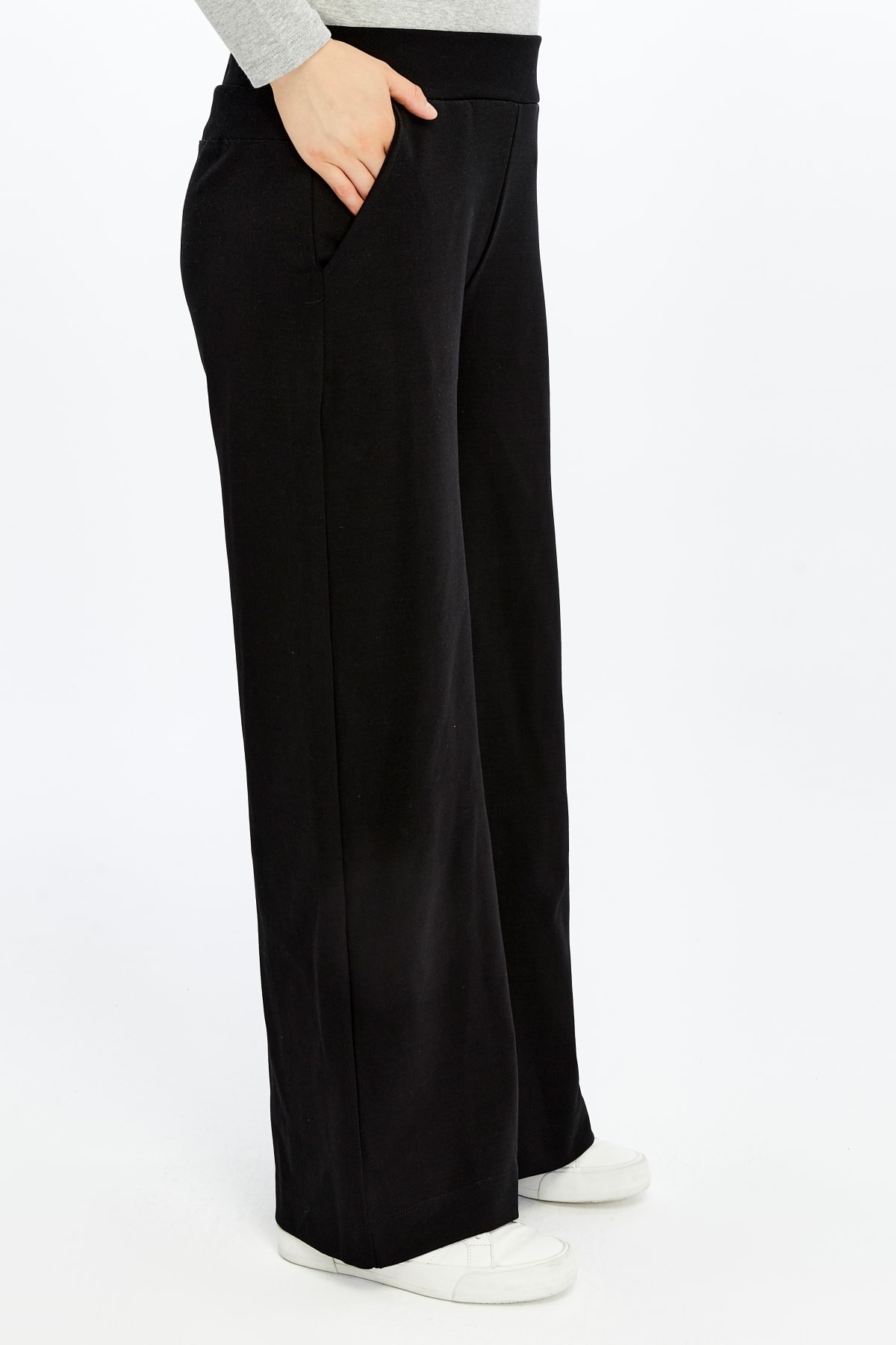 Kadın Bol Paça Cepli Oversize Fit Pantolon - SIYAH