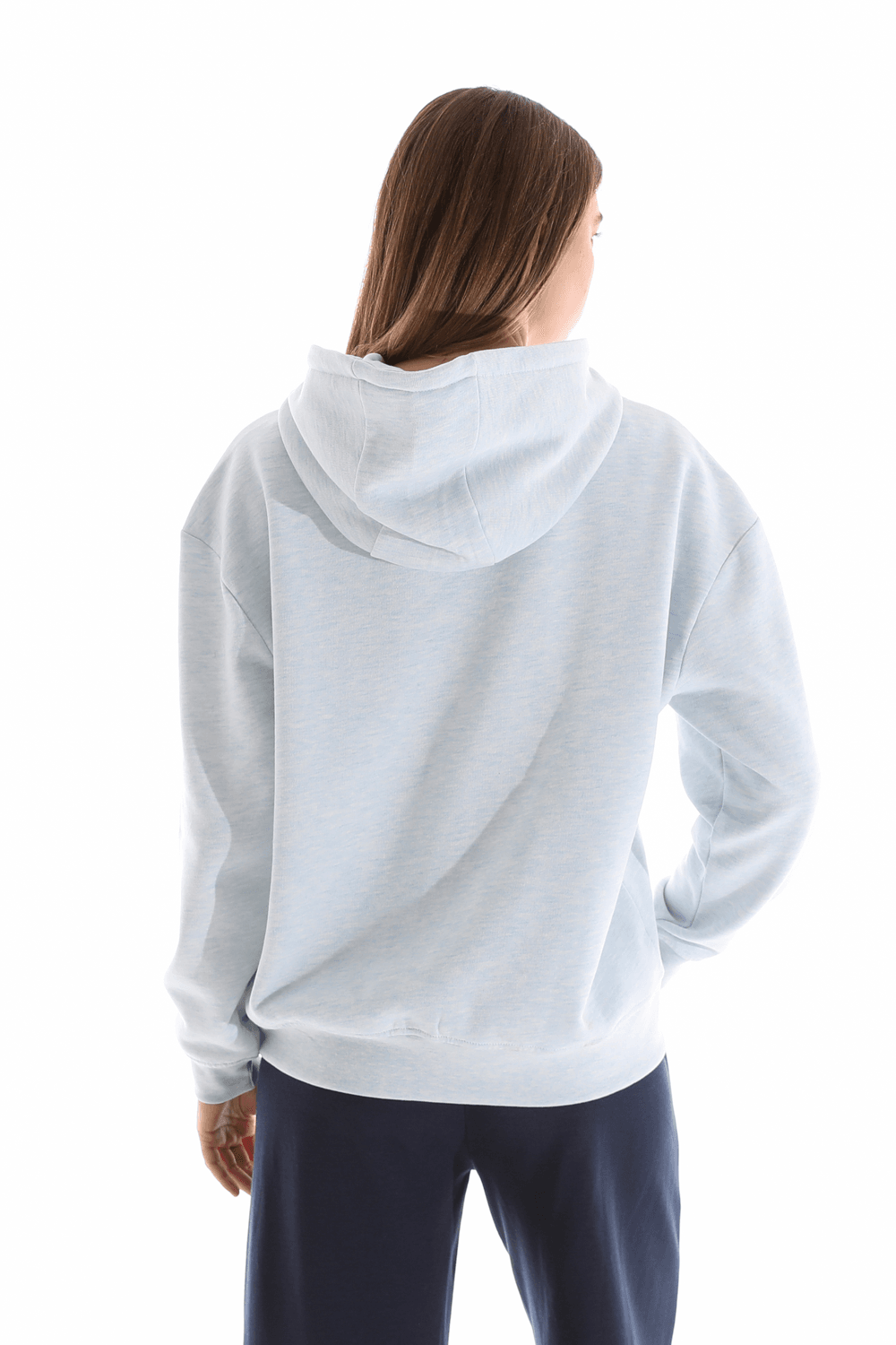 Kadın Kapüşonlu Regular Fit Şardonlu Nakışlı Sweatshirt - MAVİ MELANJ